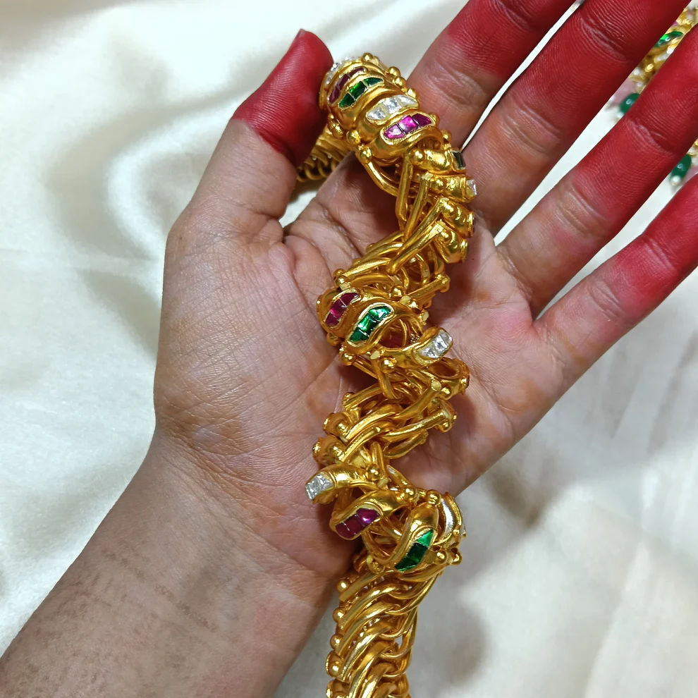 Multi Colour 3 Stone Sutarla Bangles (Sutarla Kada)