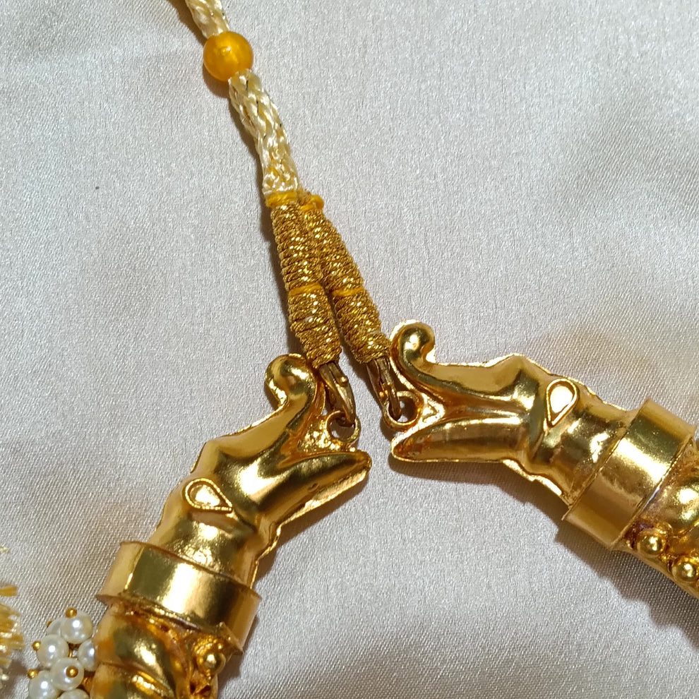 Gold Plated Sutarla (sutlada) Necklace with Pearl Povli & Crocodile Edge