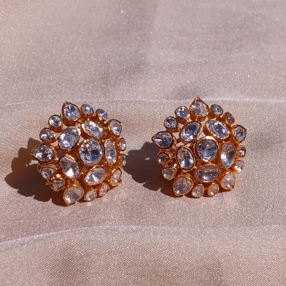 Moissanite Flower Design Tops Earrings (925 Silver) View 2