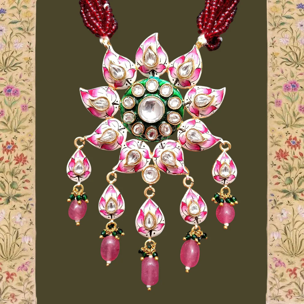 Gulbahar Meenakari Povai Pendant Set