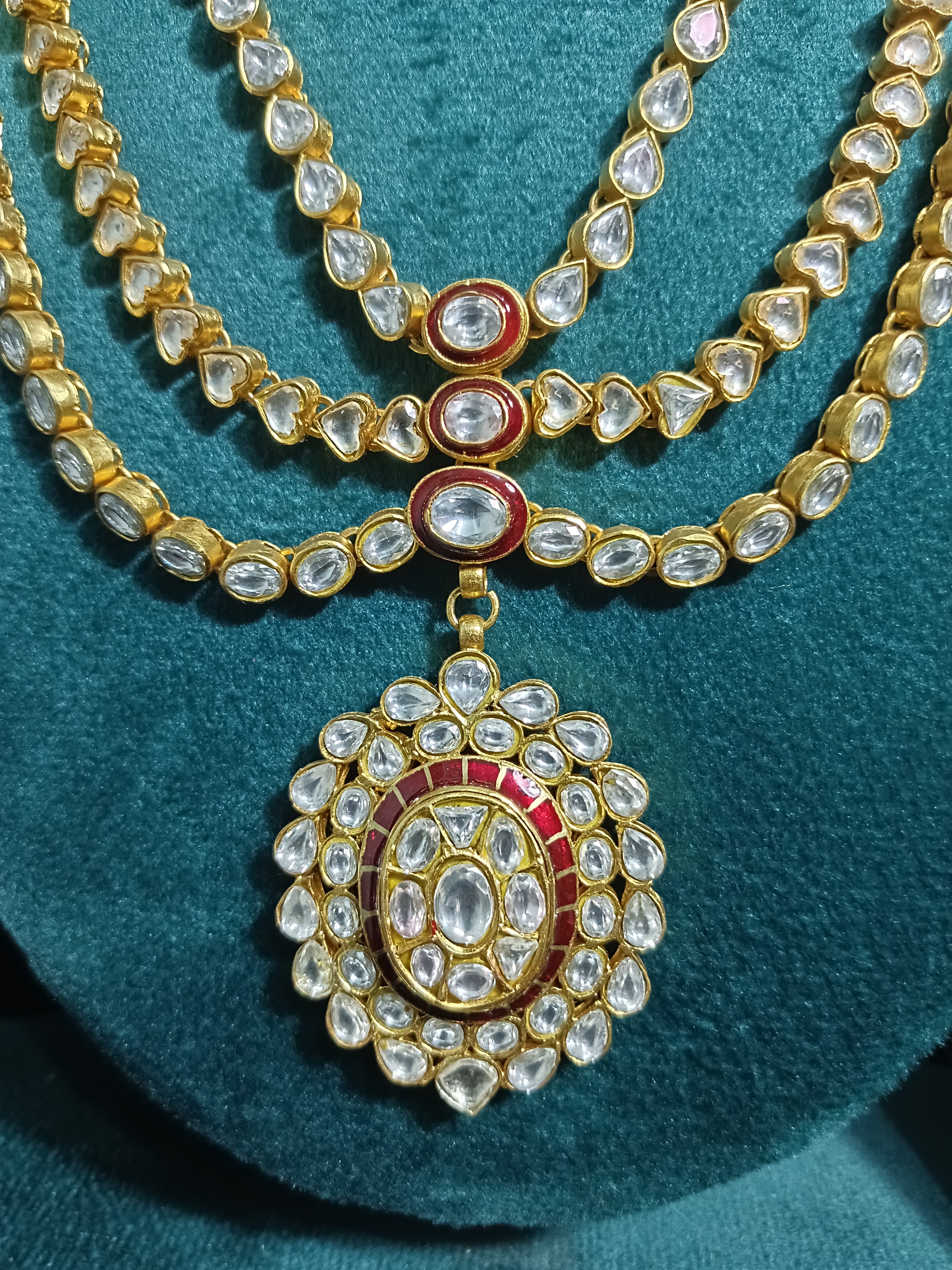 Traditional Red Meenakari Kundan Necklace Set View 2