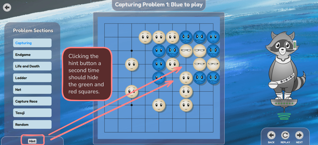 Hint button hiding squares on board