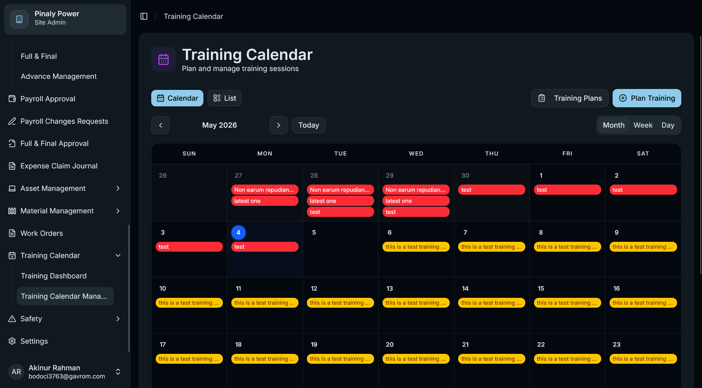 Training Calender