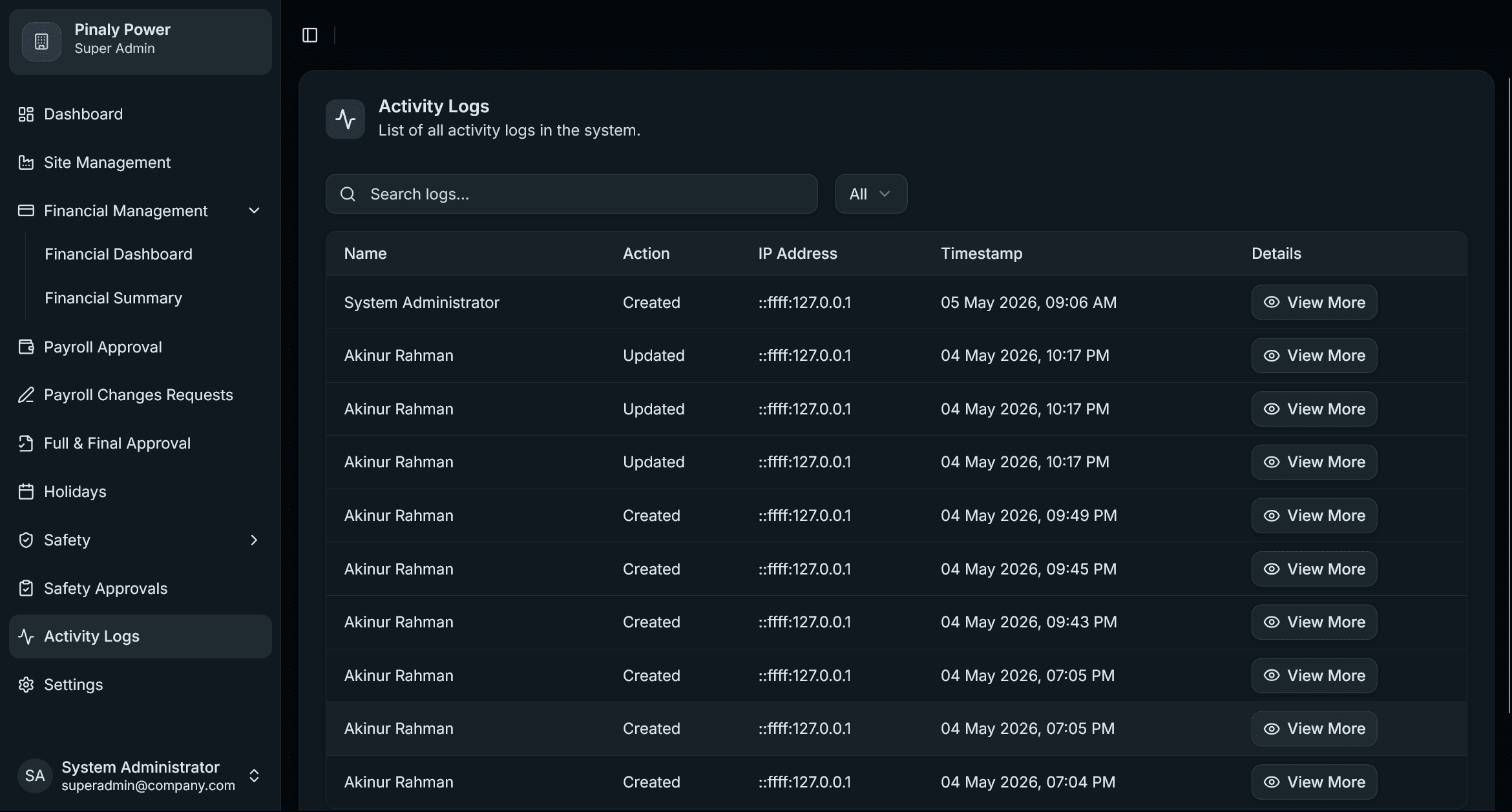 Activity Log