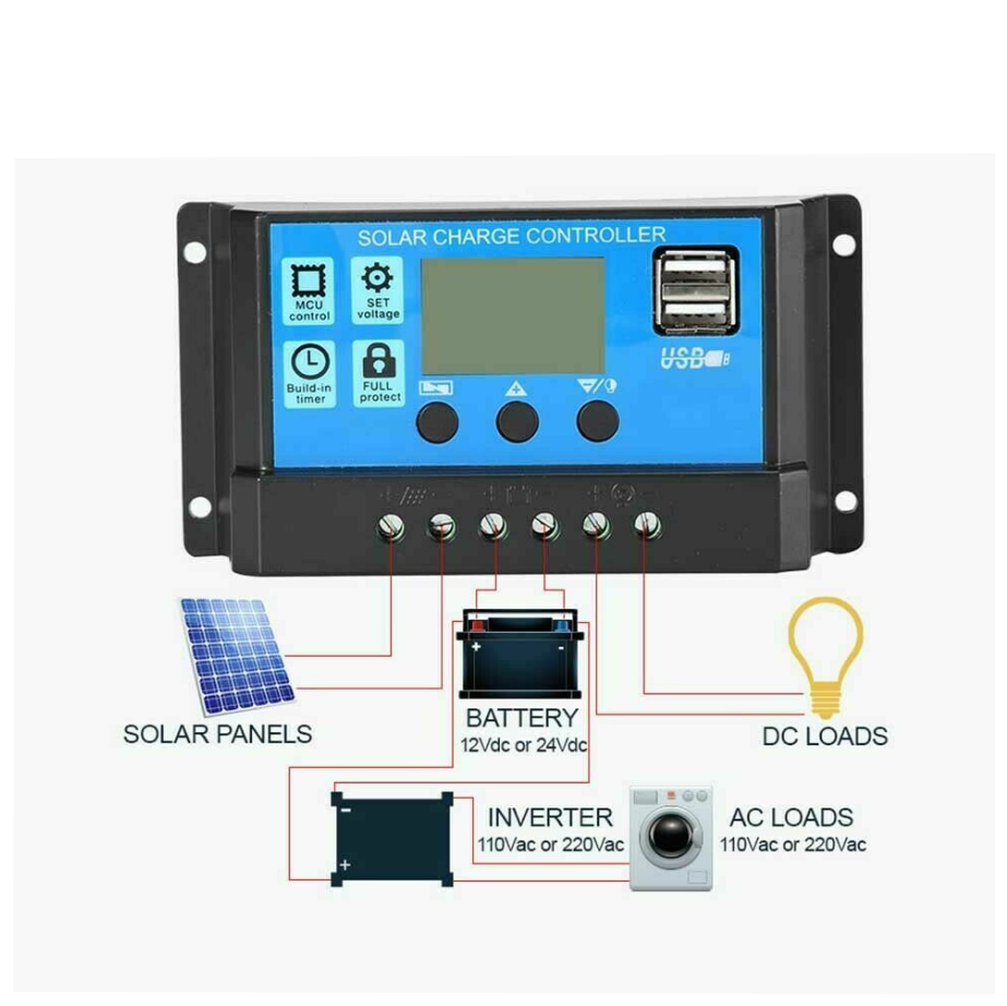 Controlador de Carga Solar PWM 12/24V-10A