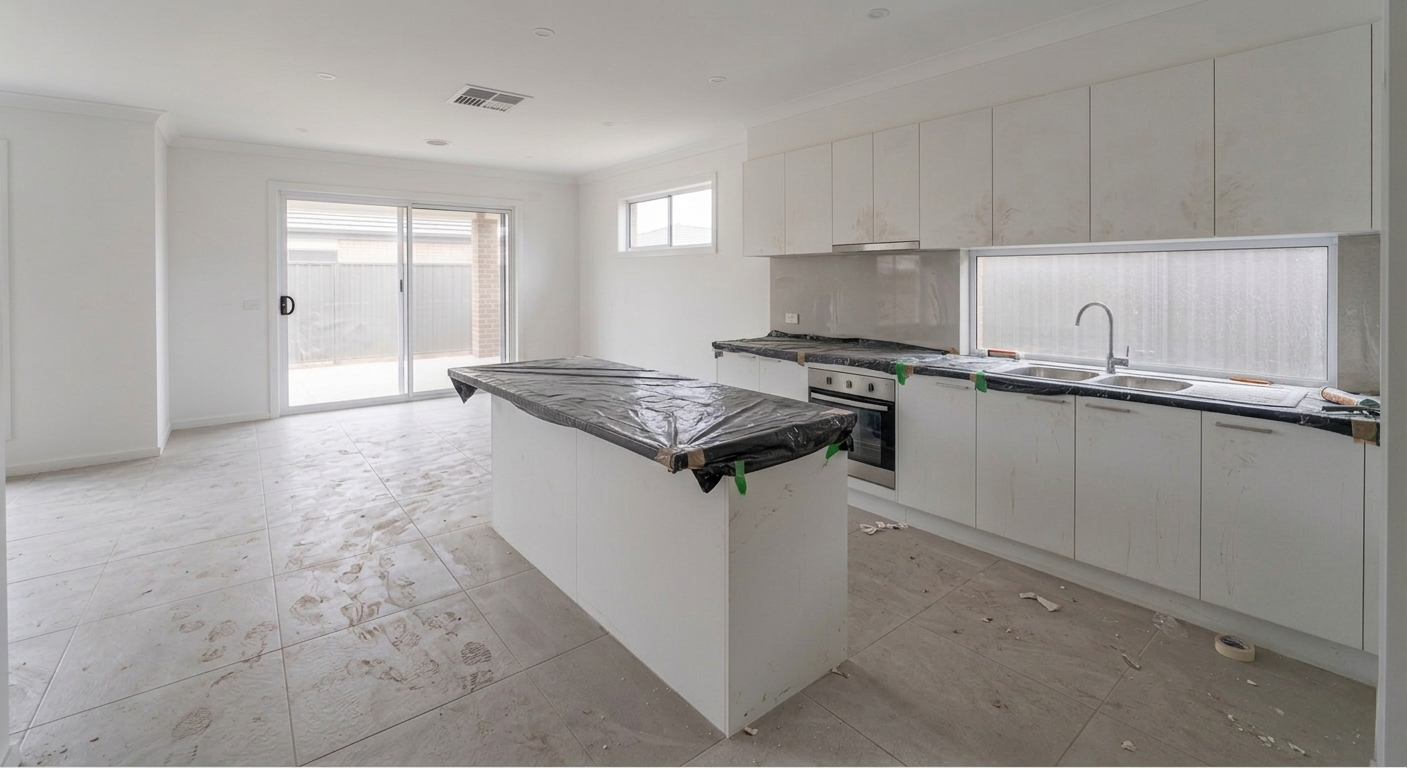 Kitchen before builders handover clean, Sydney NSW