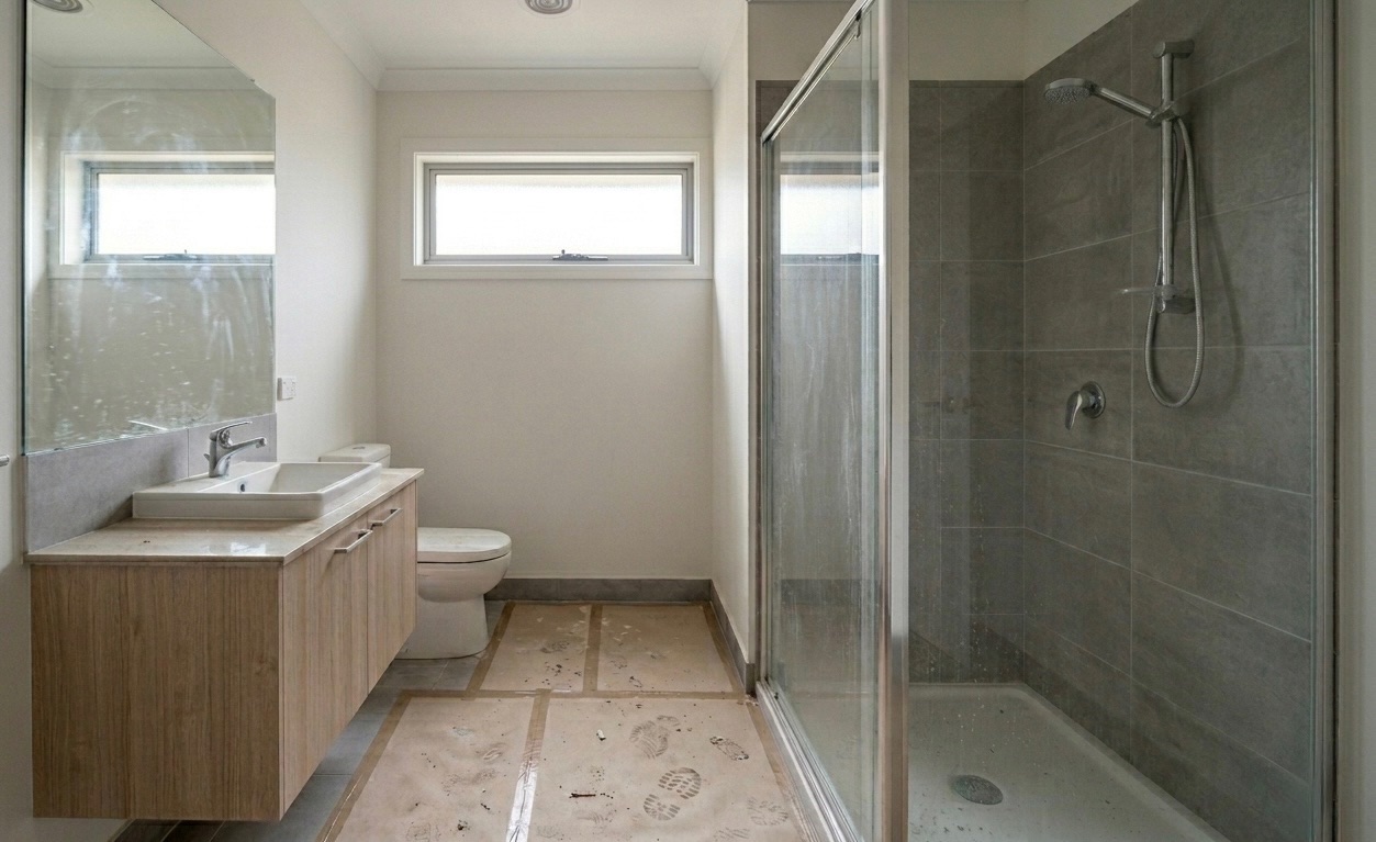 Bathroom before builders handover clean, Sydney NSW
