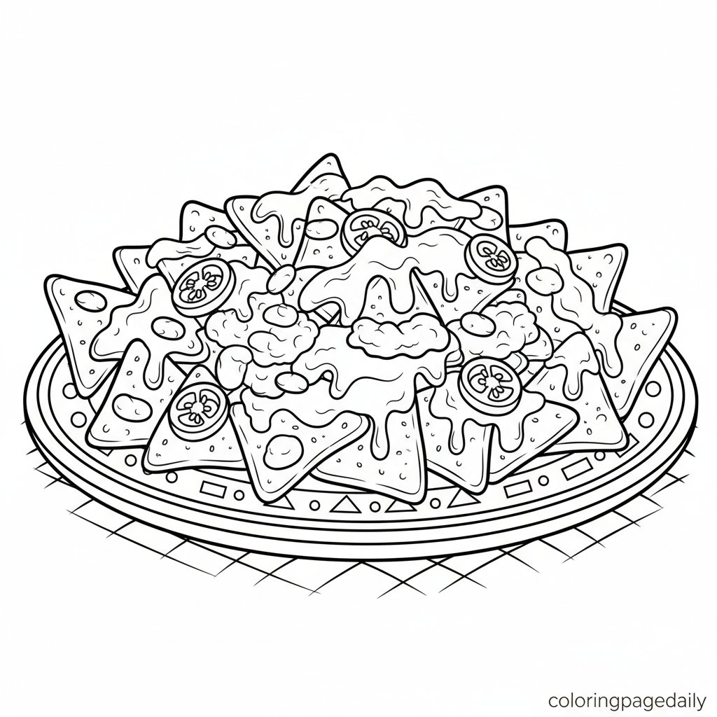 Nacho Problem Coloring Mexican Nachos Platter - Printable Coloring Page