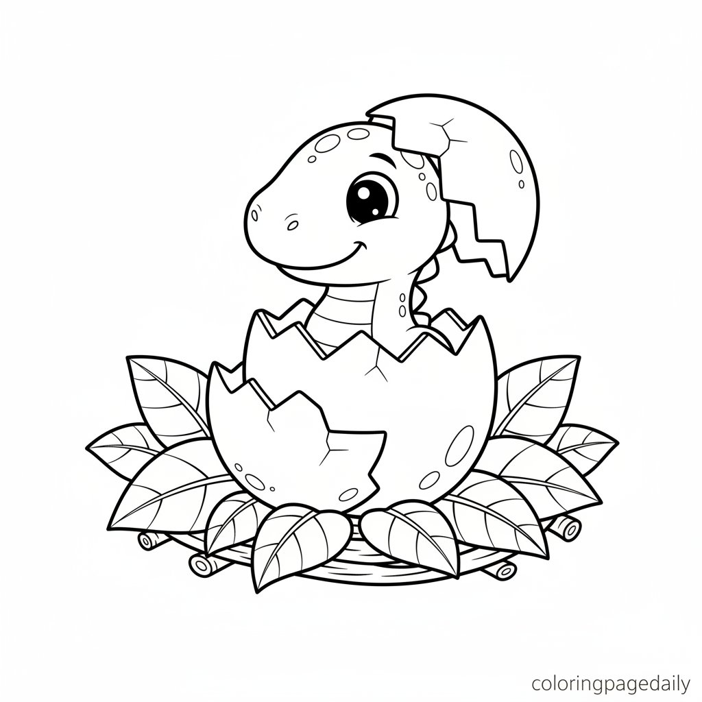 Baby Dinosaur Hatching Egg - Printable Coloring Page