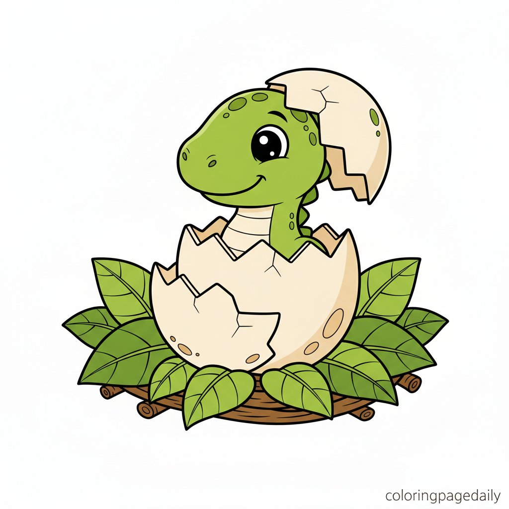 Baby Dinosaur Hatching Egg - Printable Coloring Page
