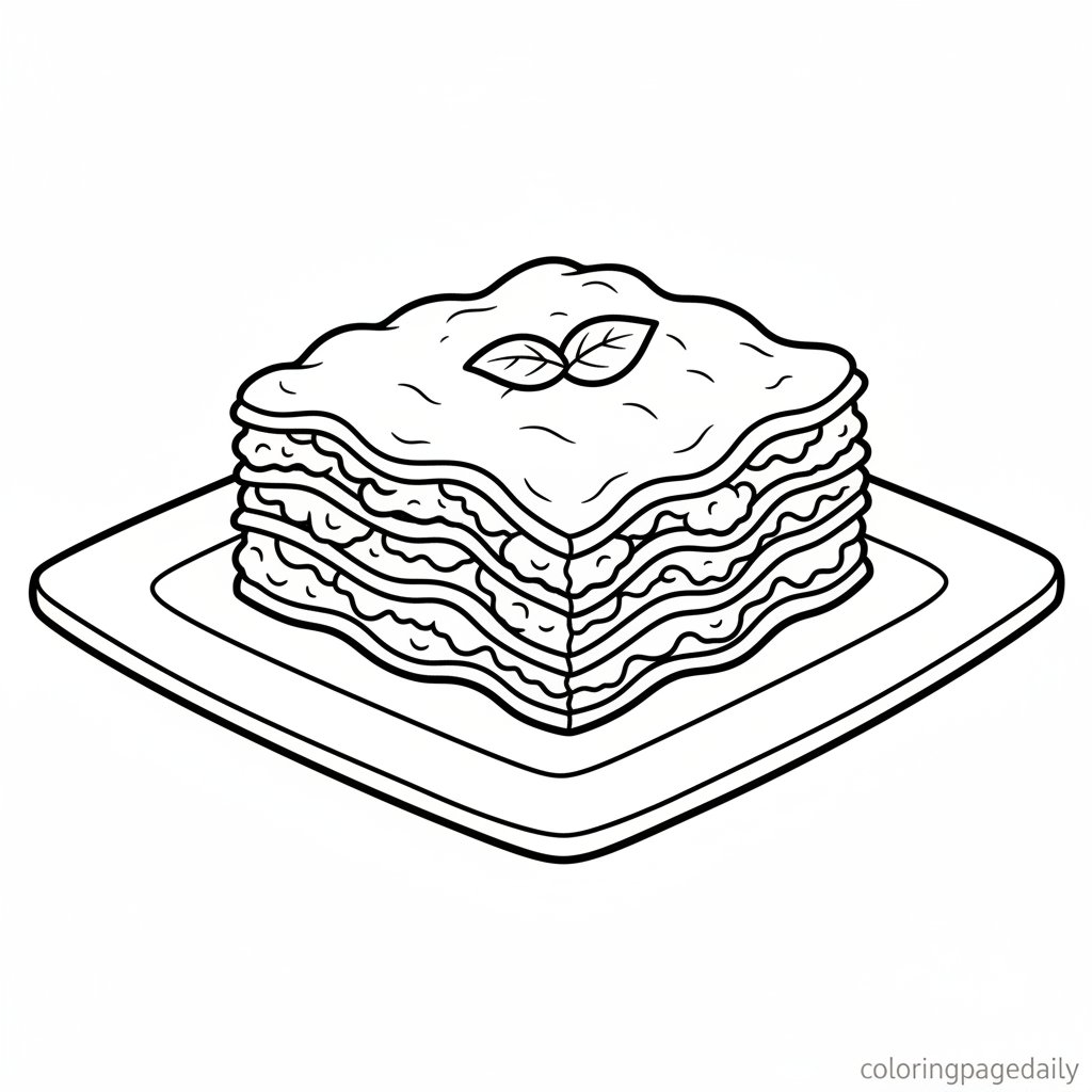 Lasagna Color Italian Lasagna Slice - Printable Coloring Page