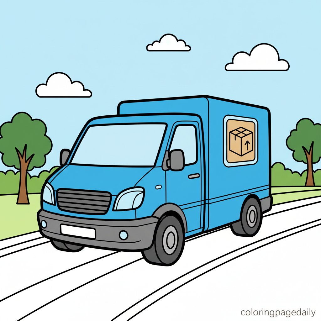 Delivery Van Driving - Printable Coloring Page