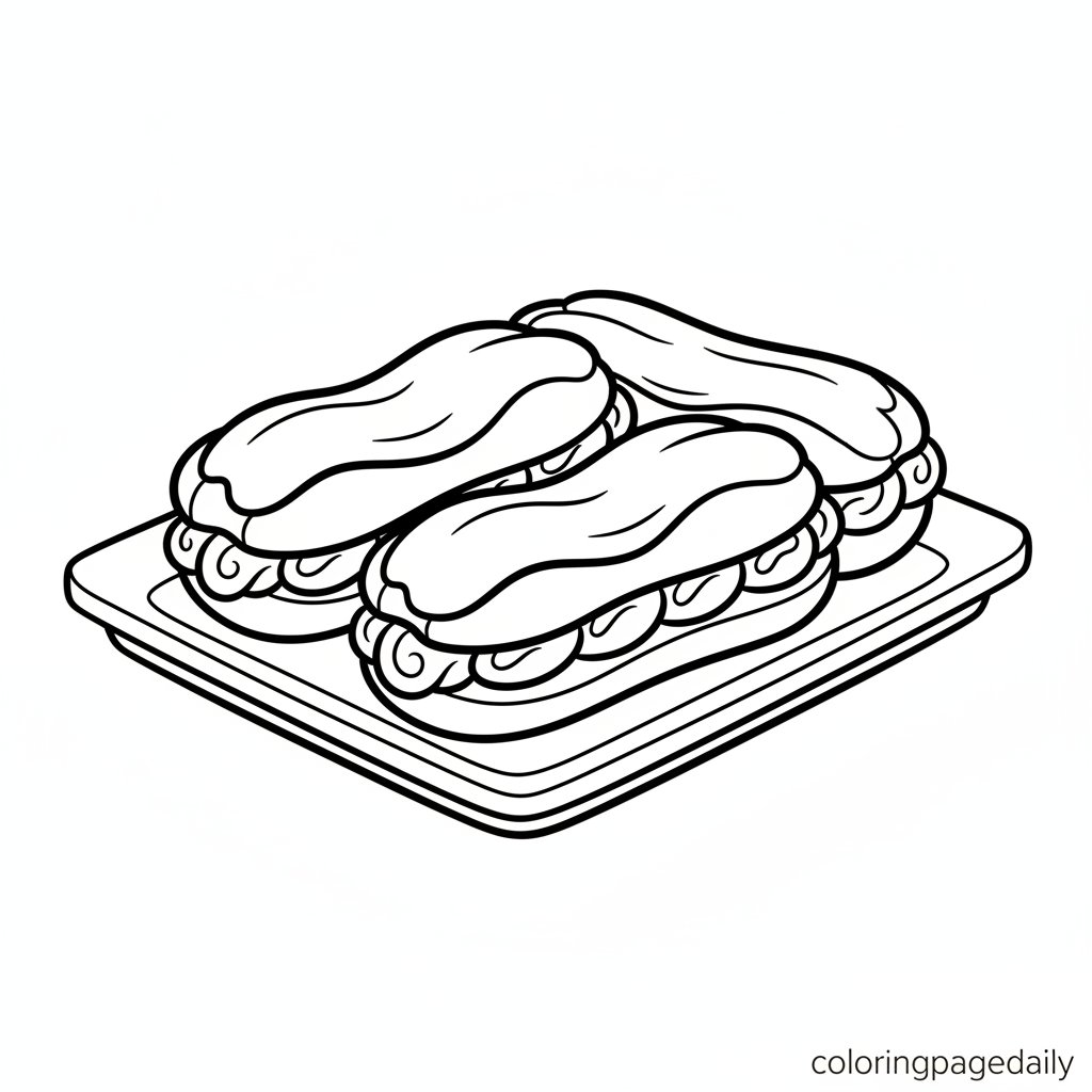 Eclair Coloring French Chocolate Eclairs - Printable Coloring Page