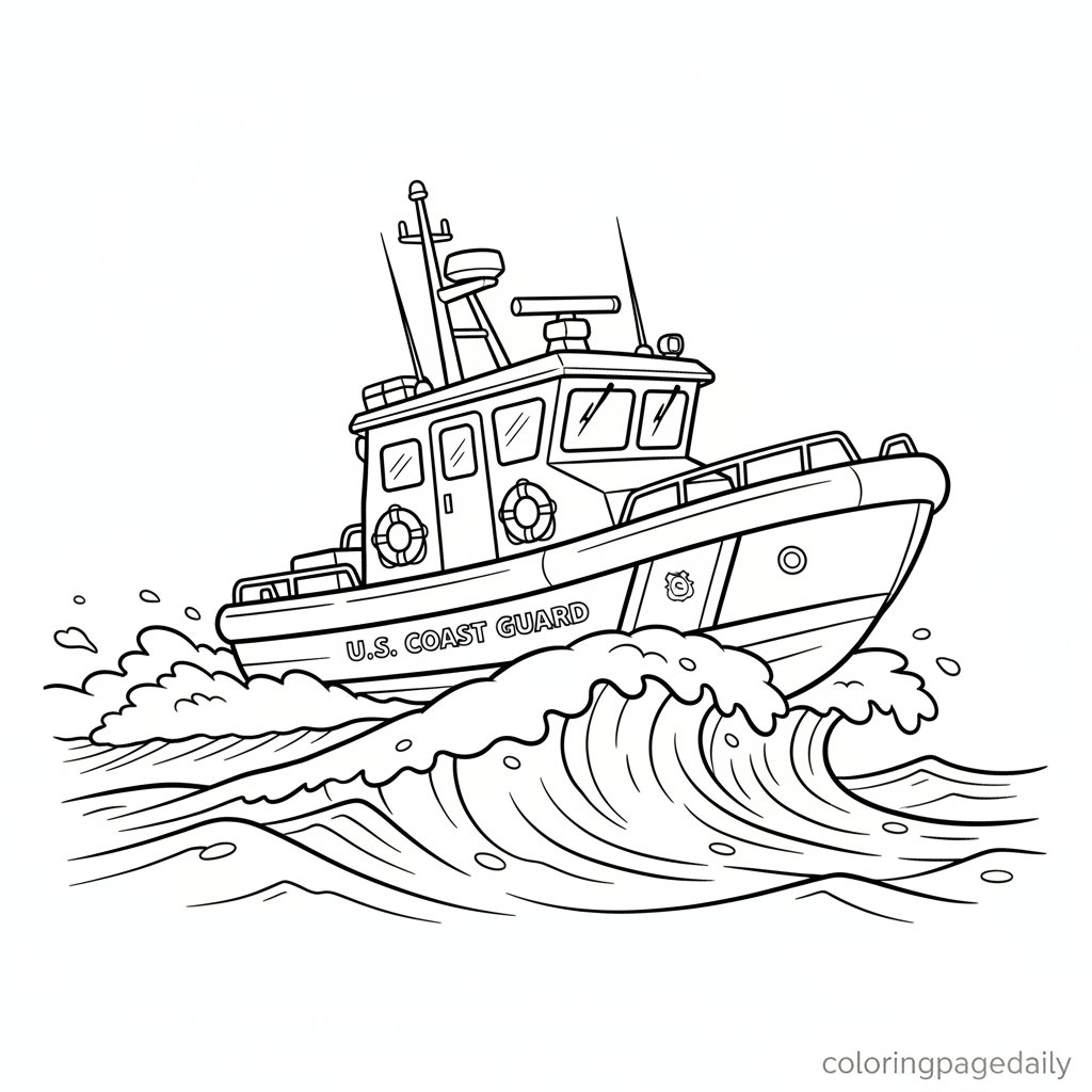 Ship Guard Coloring Coast Guard Rescue Boat - Printable Coloring Page