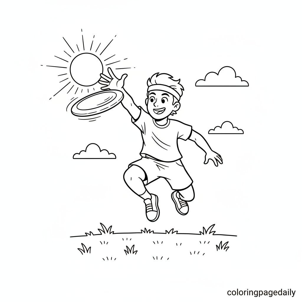 Ultimate Frisbee Catch Jump - Printable Coloring Page