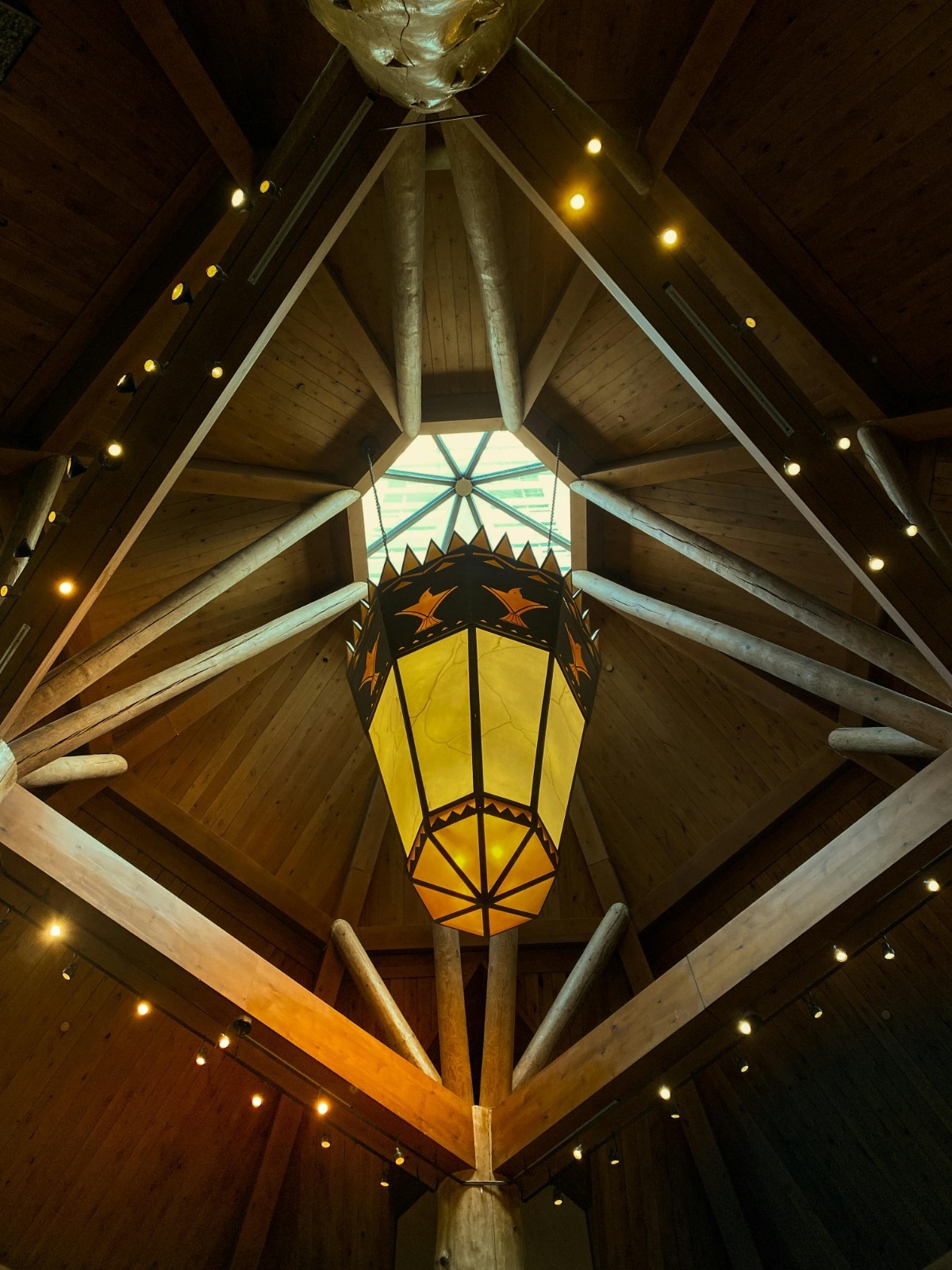 Modern ceiling design with geometric lighting patterns