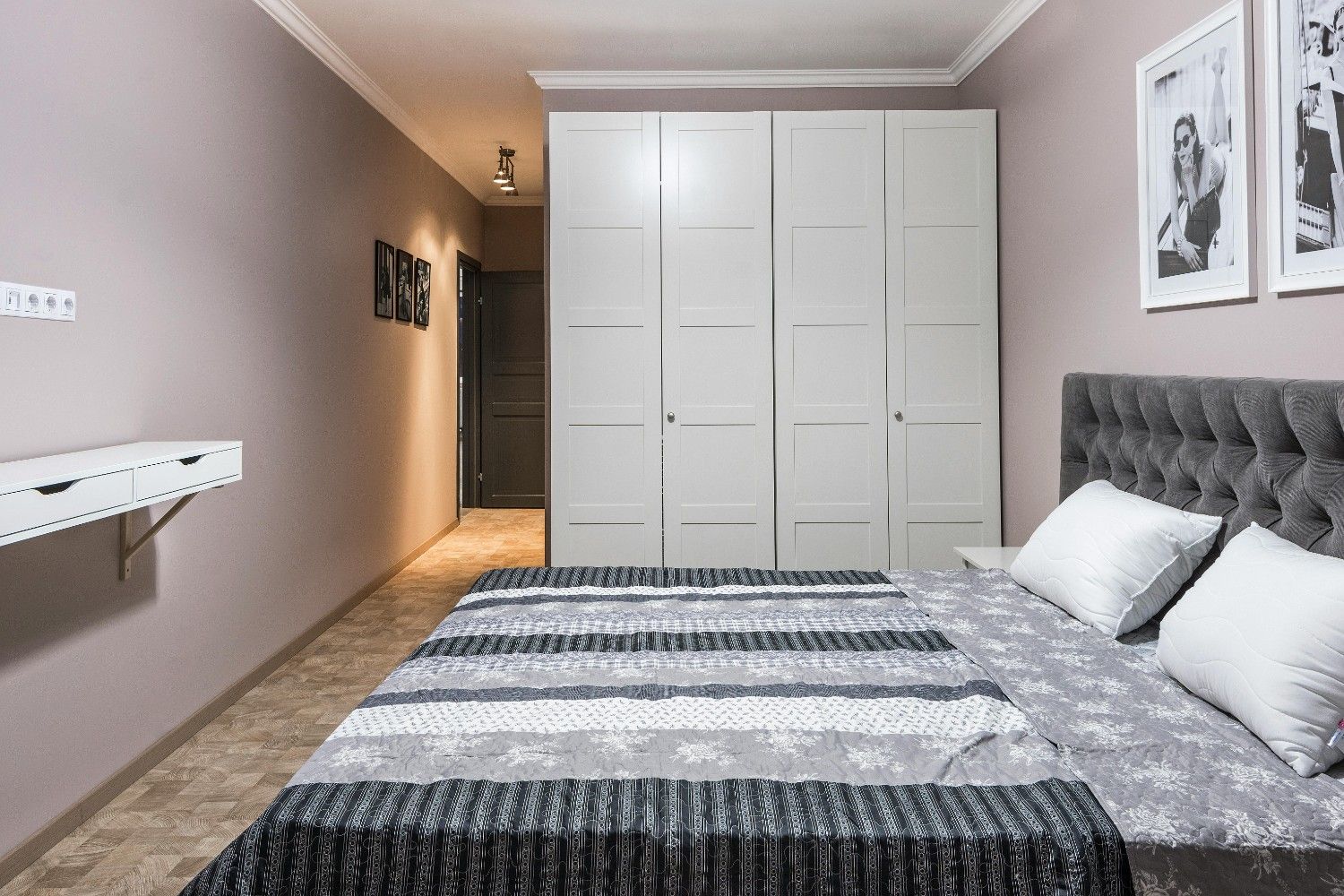 Modern bedroom with built-in storage and contemporary furniture