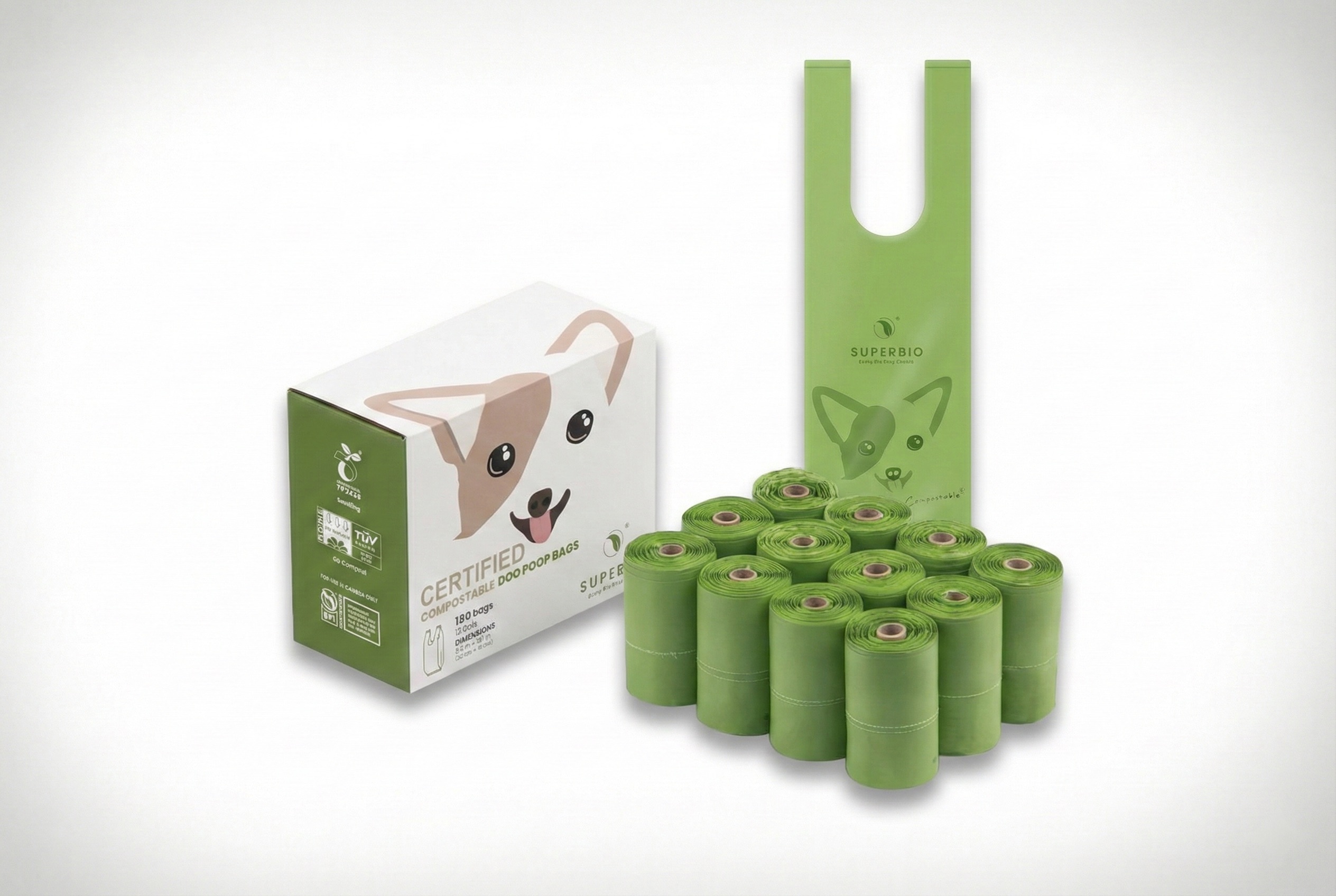 Biodegradable poop bags with handles