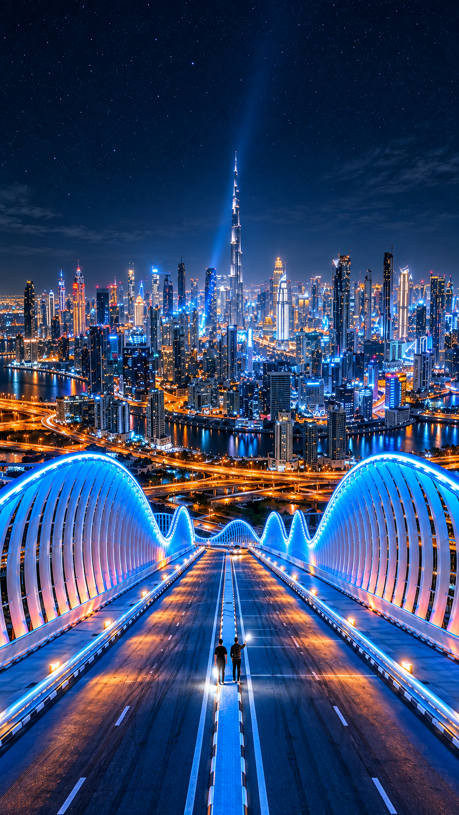 Dubai skyline illuminated at night