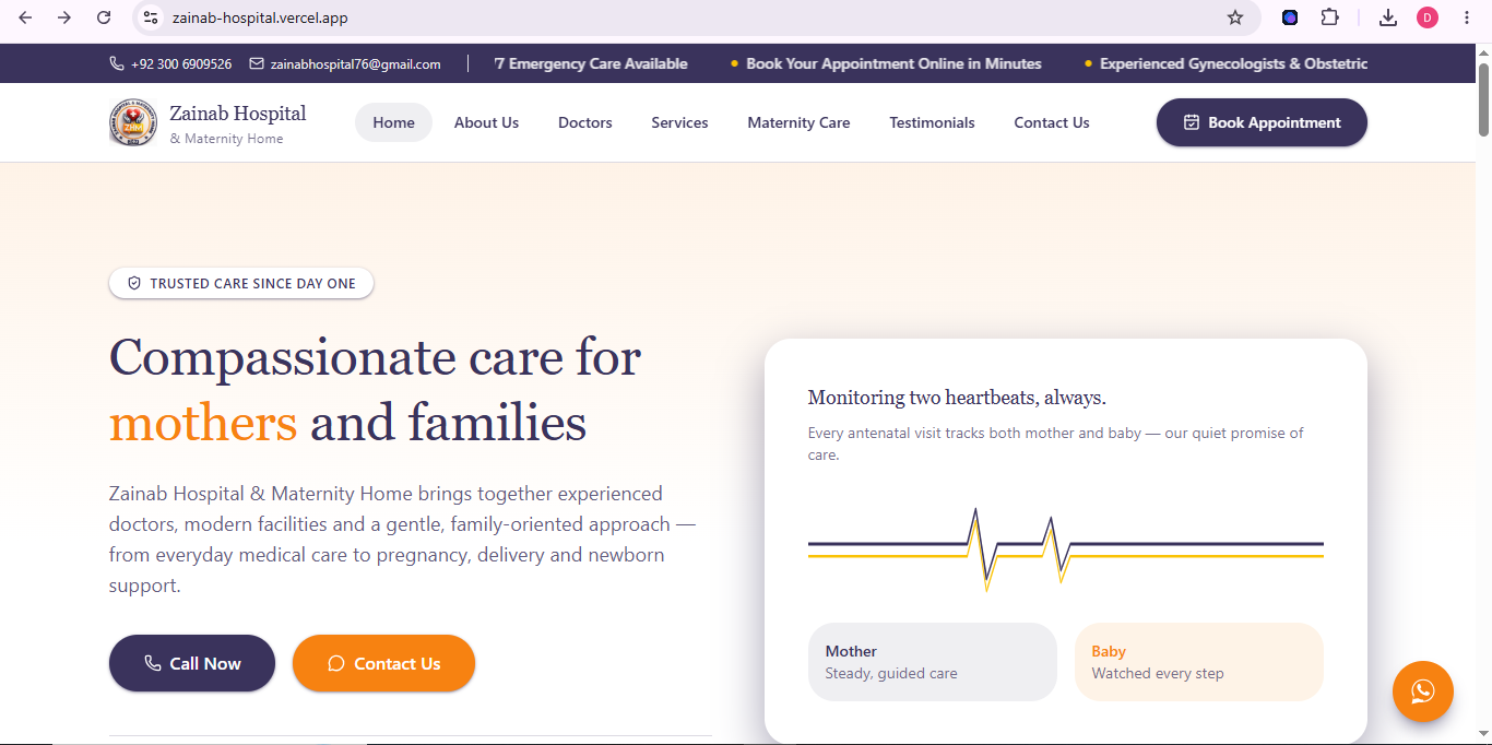 Zainab Hospital & Maternity Home — Website & Admin Platform