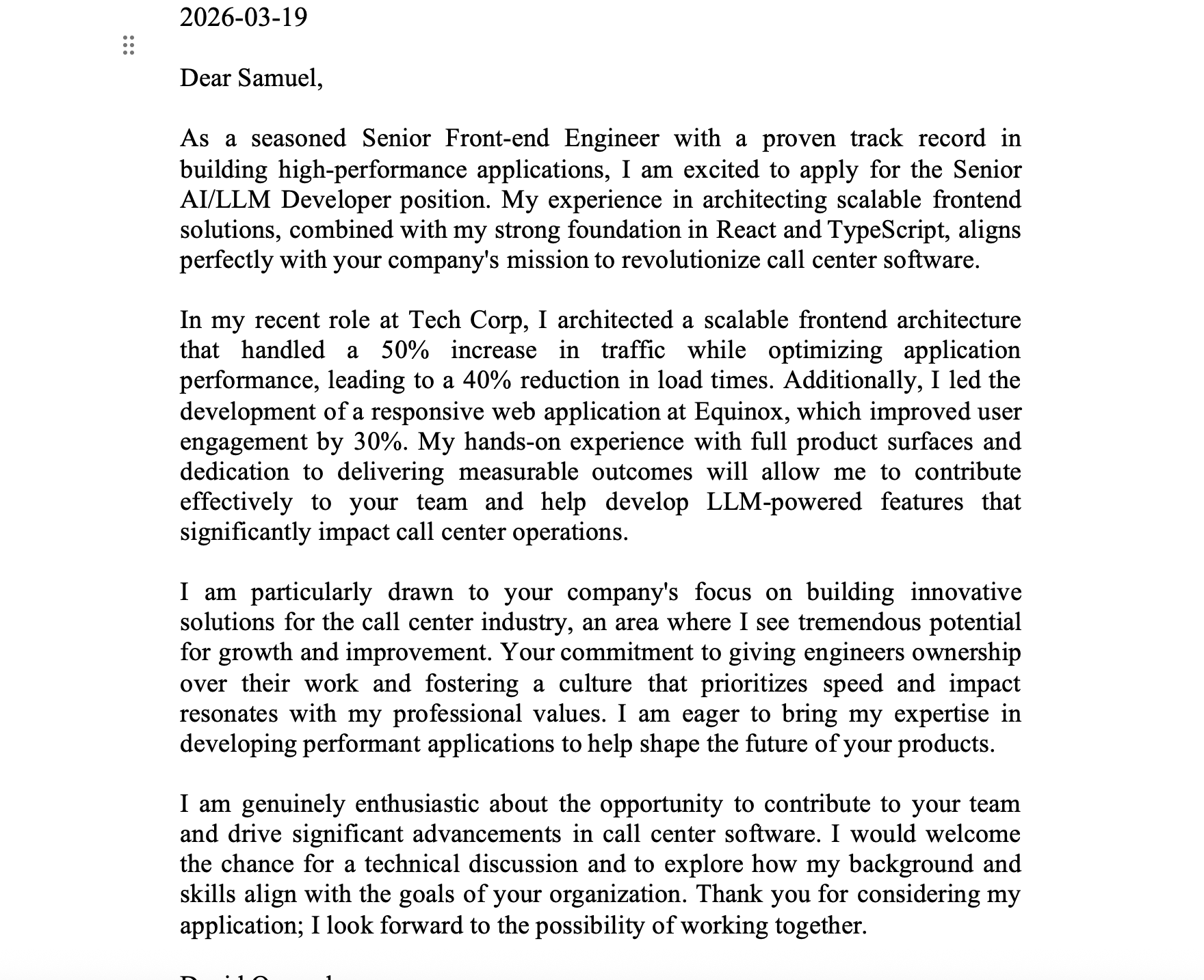Software Engineering Cover Letter template preview