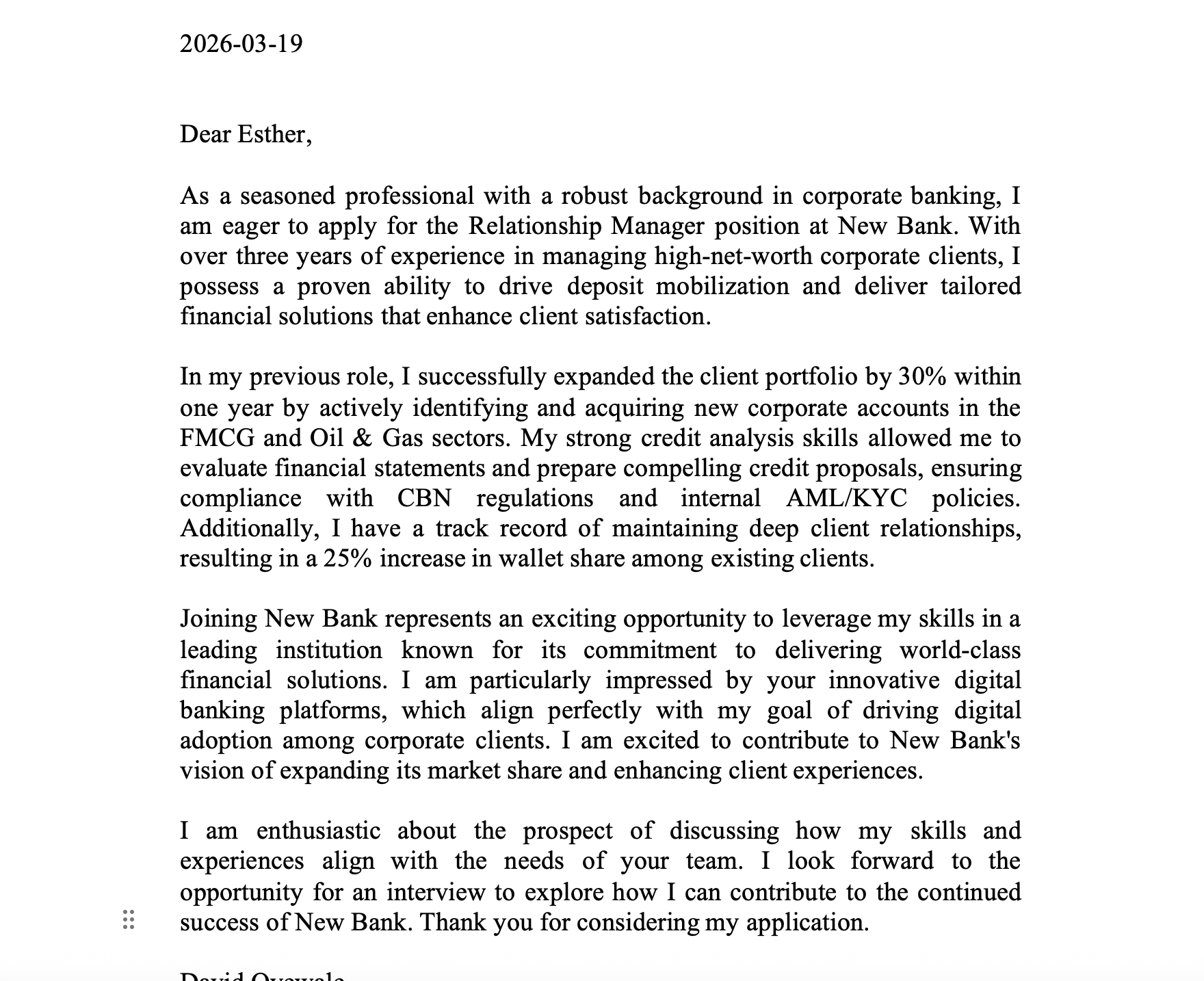 Banking & Finance Cover Letter template preview