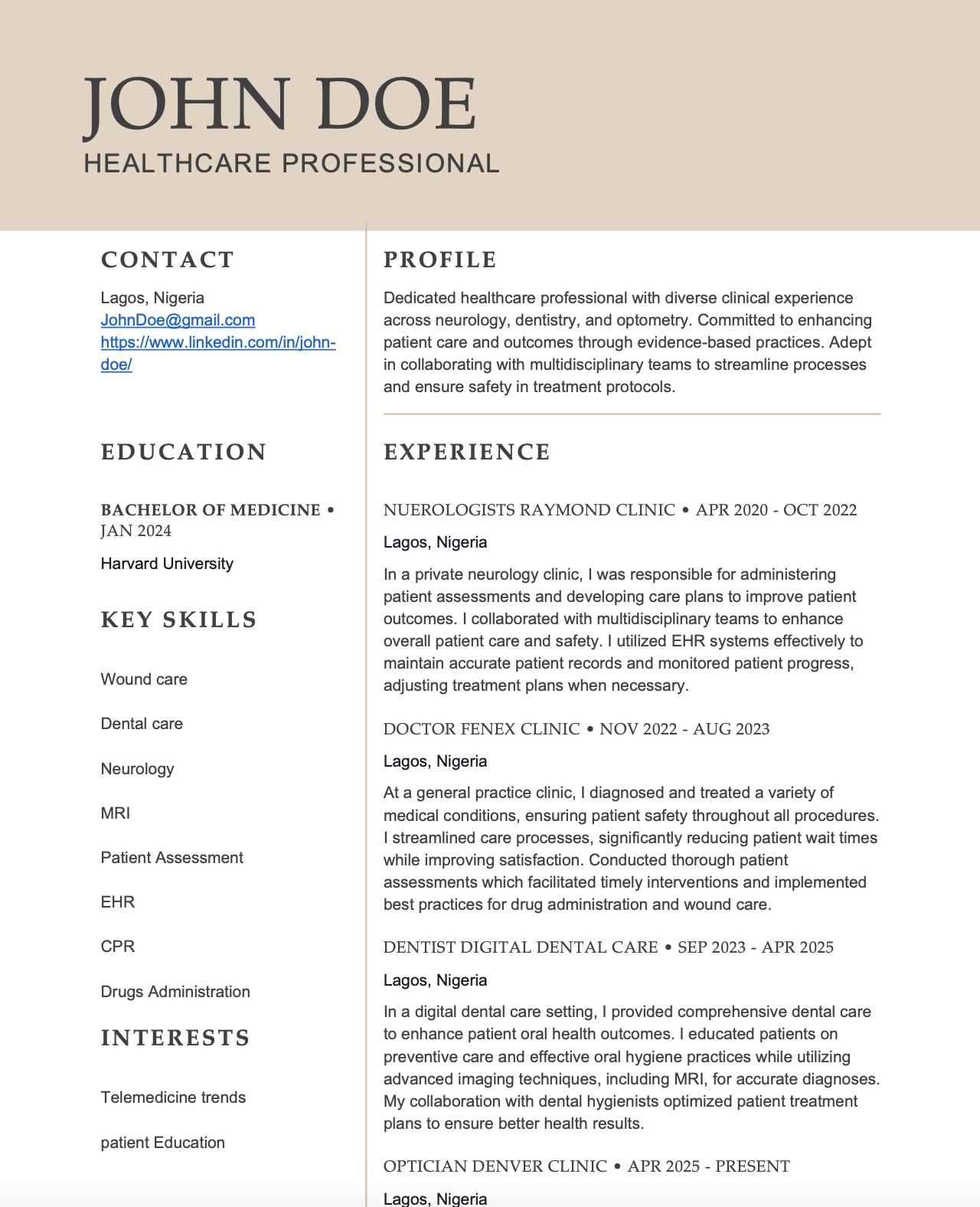 Sharp Style CV template preview