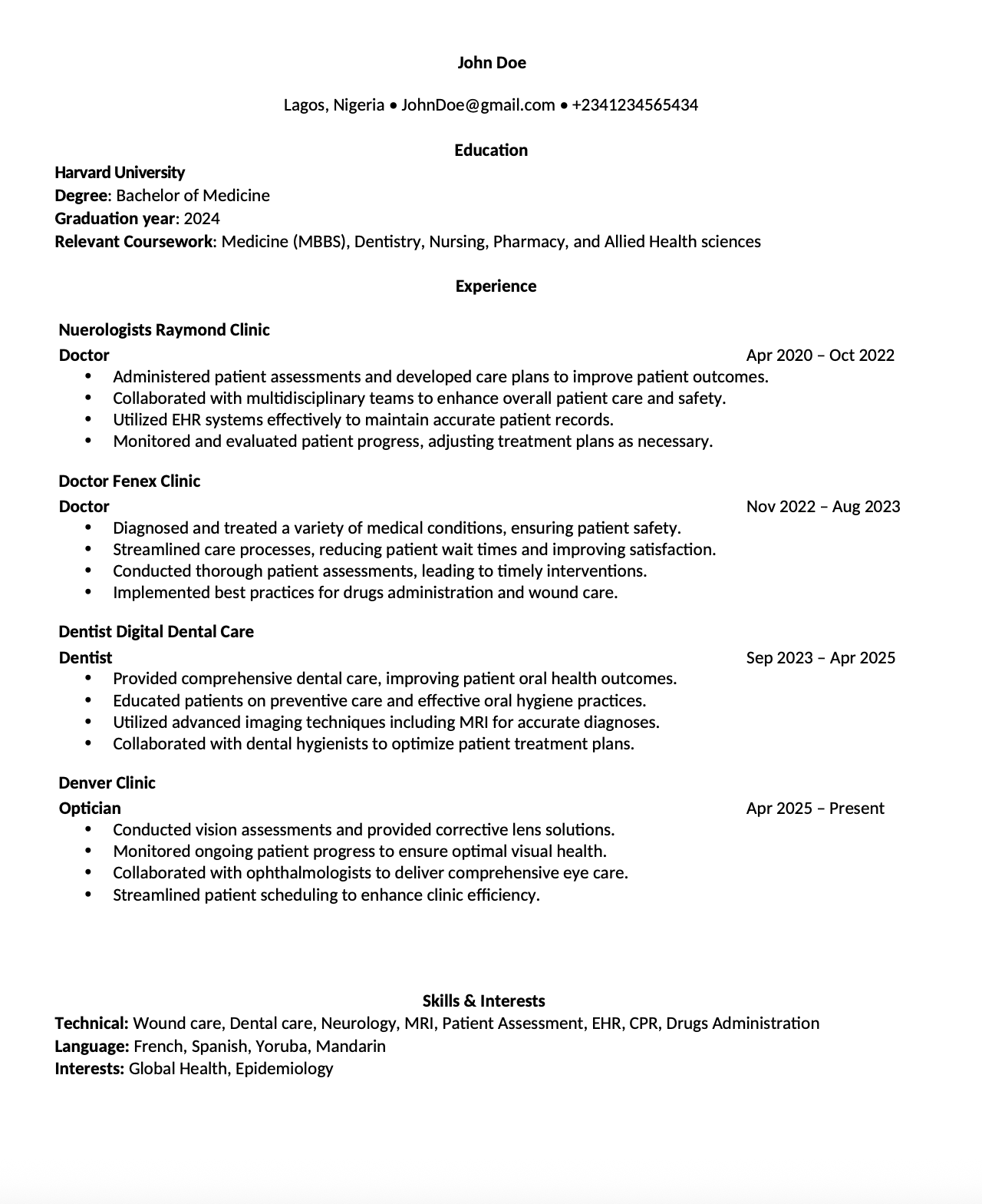 Bold Style CV template preview