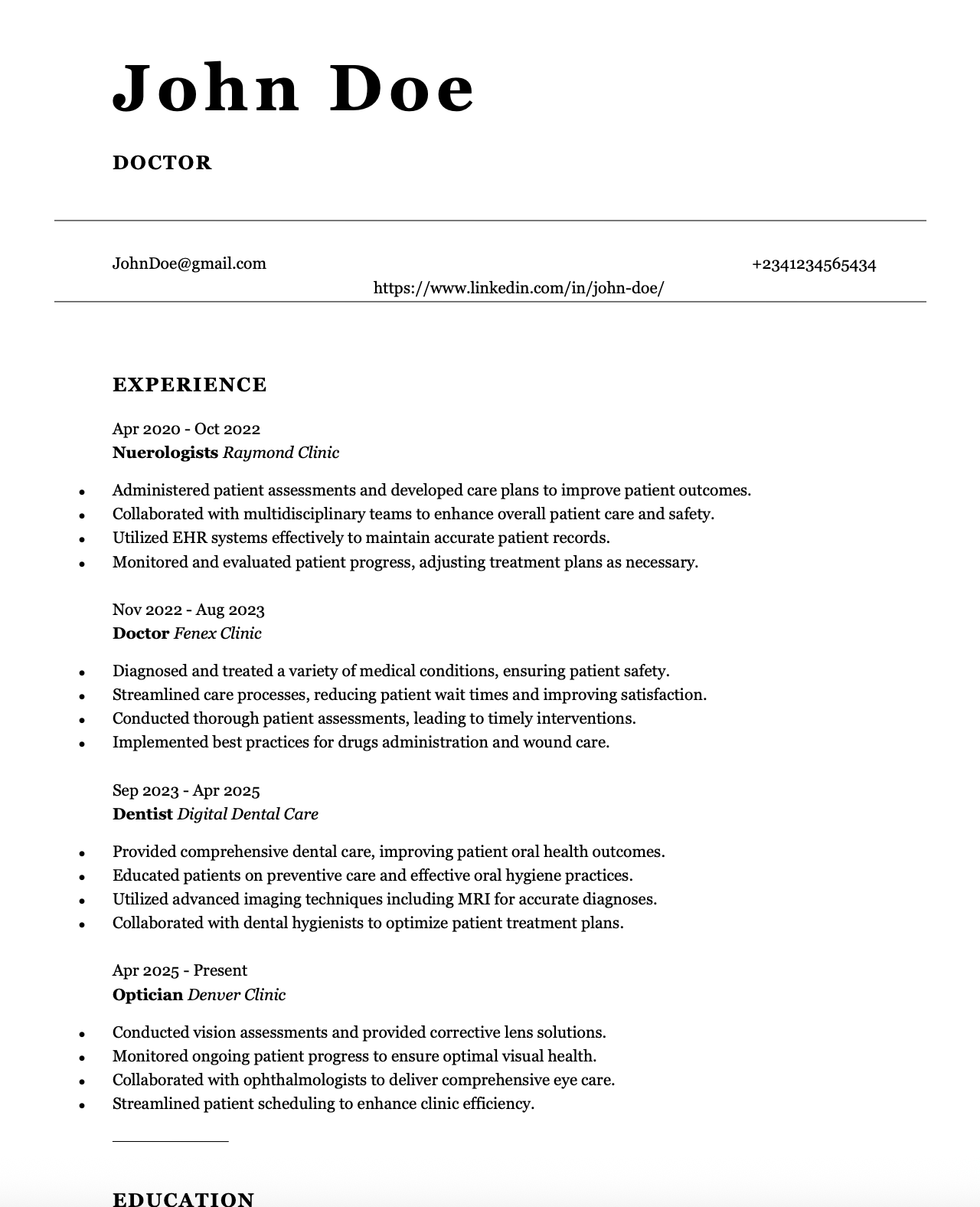 Classic Style CV template preview