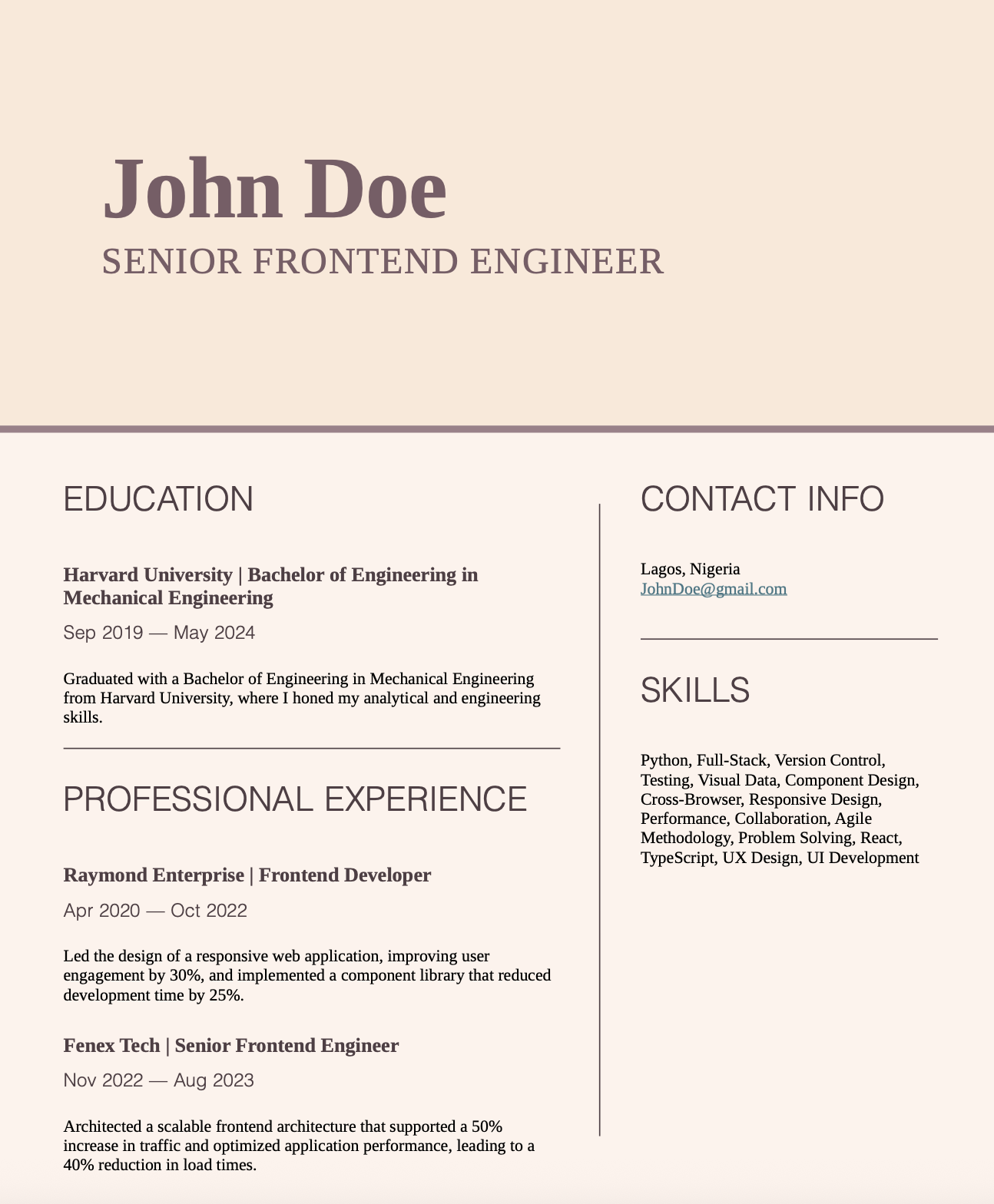 Minimal Style CV template preview