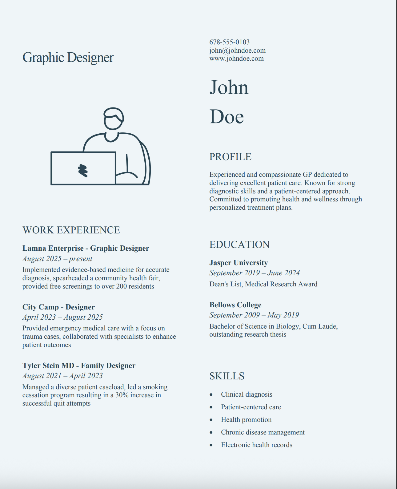 Minimal Creative Designer CV template preview