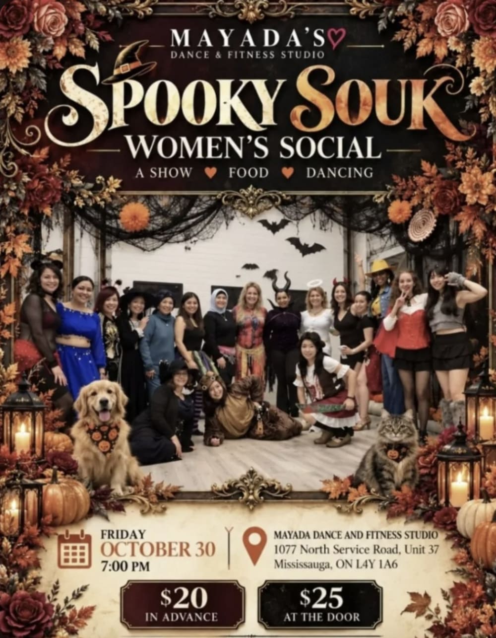Spooky Souk Women's Bellydance Social — Friday October 30, 7:00 PM. A show, food and dancing. $20 in advance, $25 at the door. Fundraiser for PARS (Peel Animal Rescue Society).