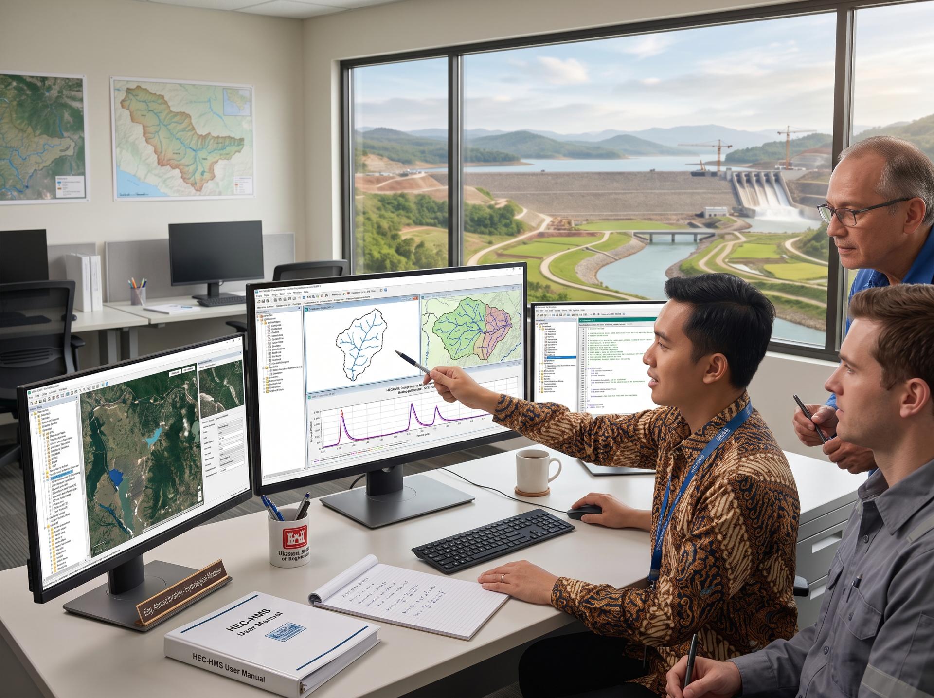 Engineer menganalisis debit banjir rencana, latar Pelatihan HEC-HMS Zamil Consulting