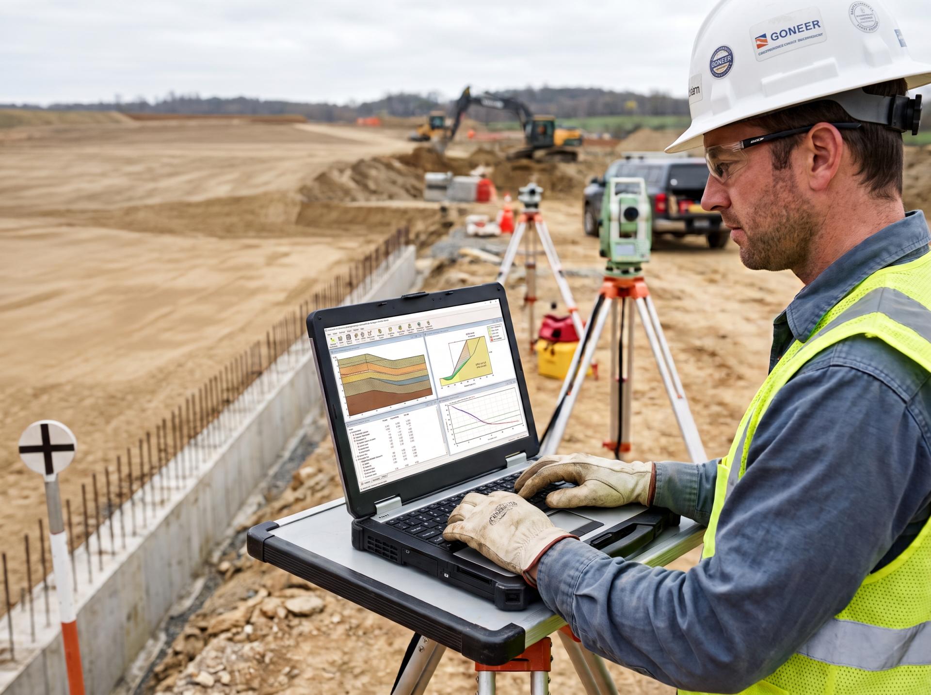 Engineer bekerja dengan software analisis geoteknik, latar Pelatihan GEO5 Zamil Consulting