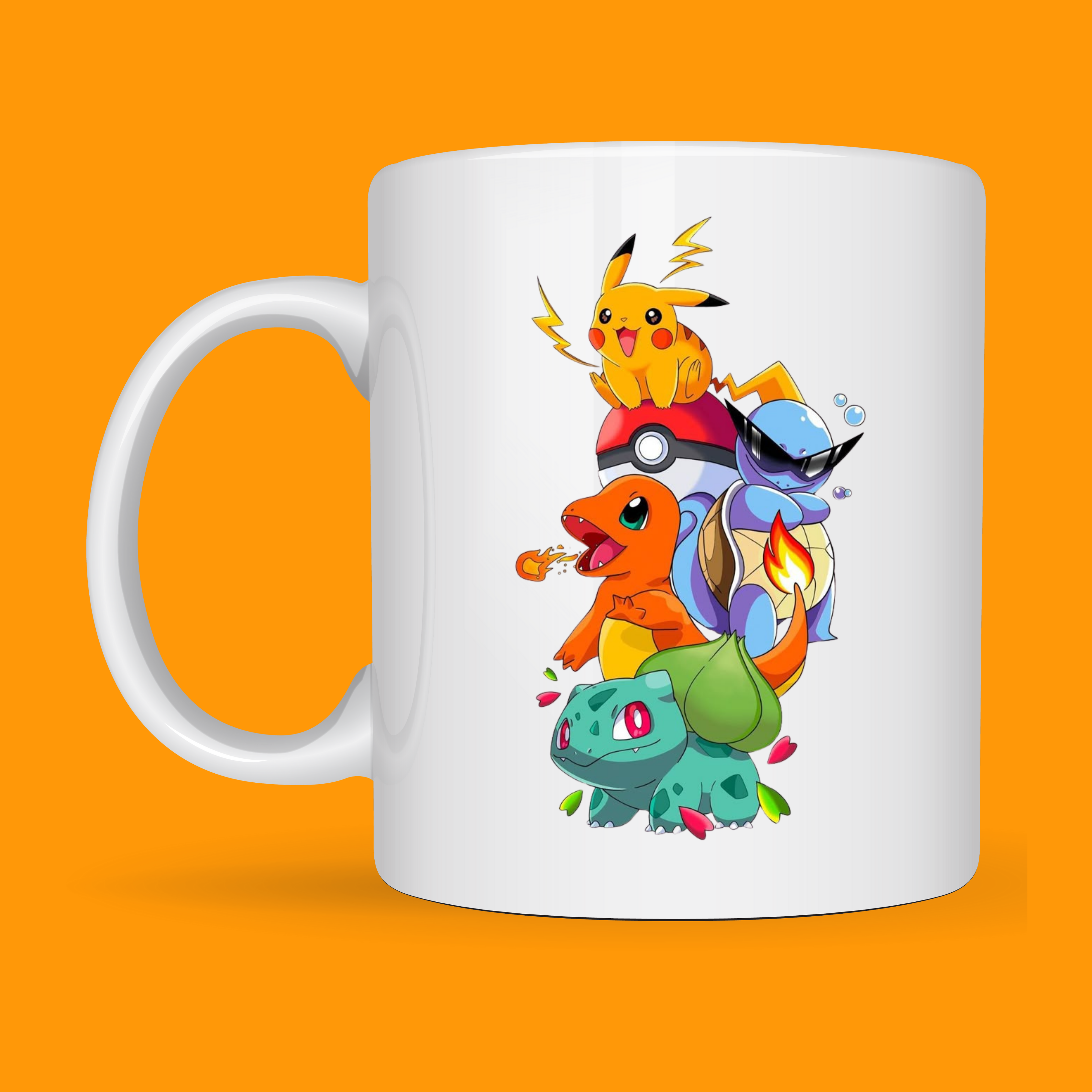 TAZA DE POKEMON-PIKACHU, ESQUIRTUR, CHARMANDER Y BOLVASOUR 