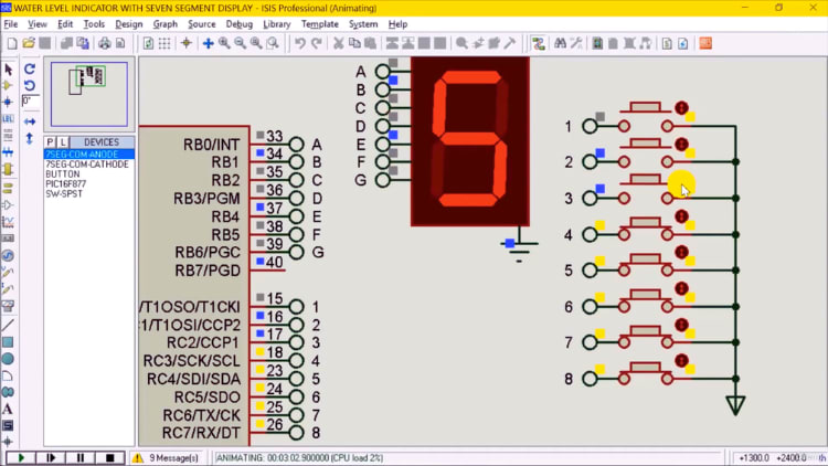 Water level indicator with Seven Segment Display and PIC16F877A