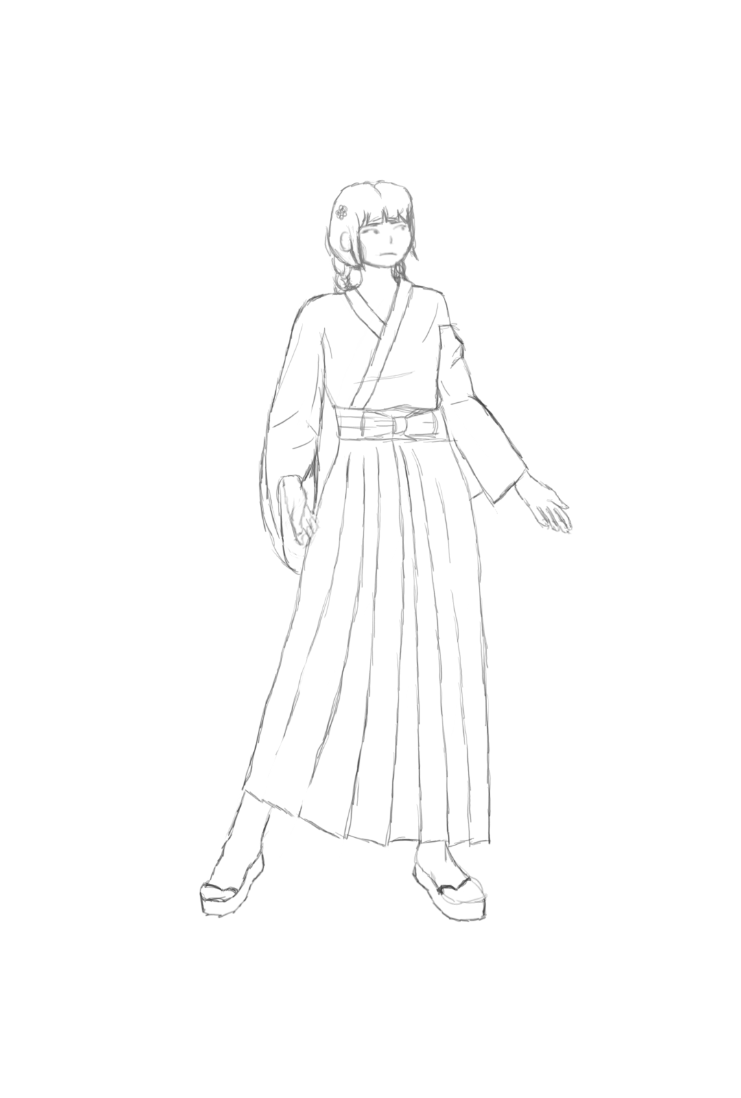 A sketch of a woman in traditional clothing