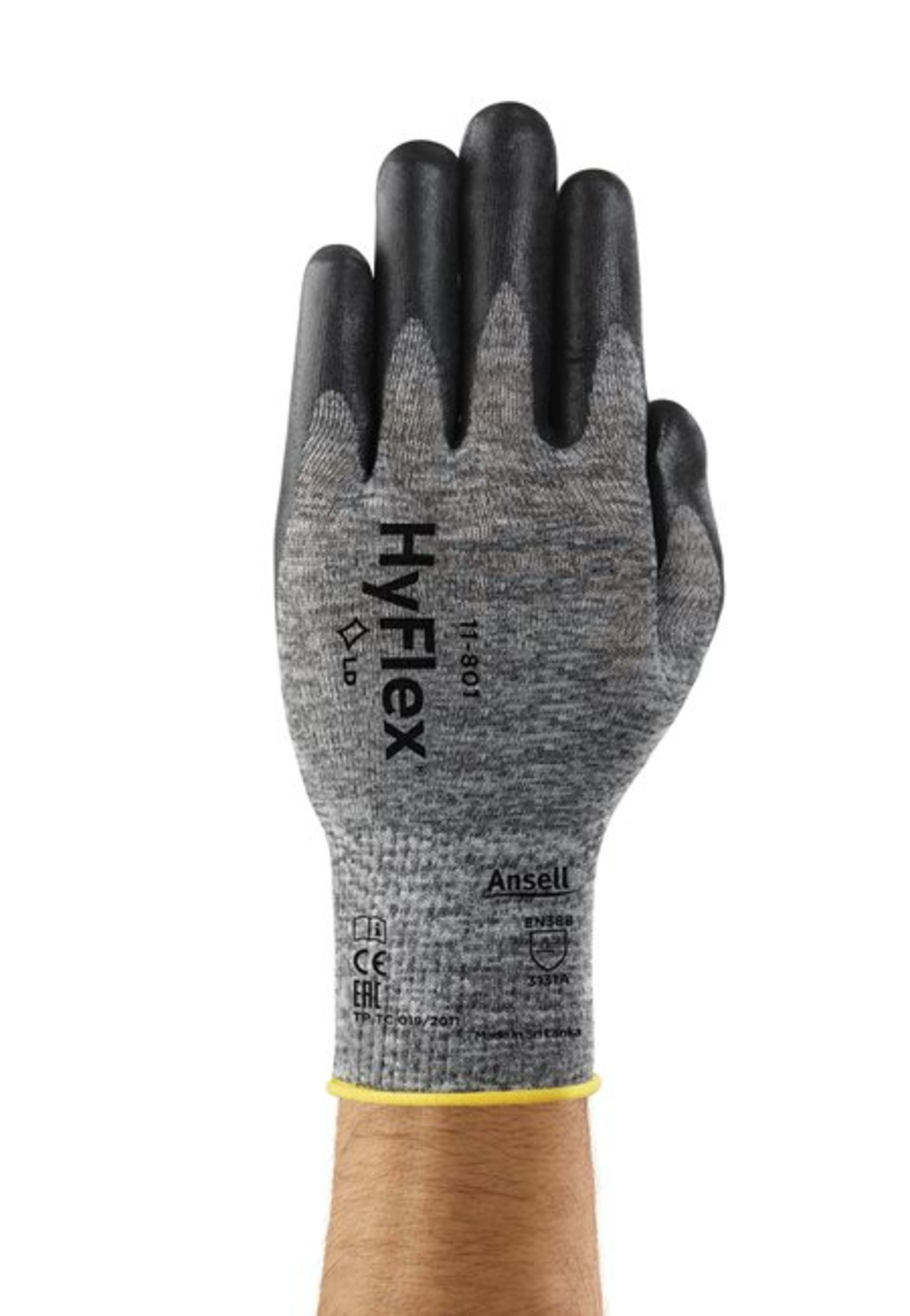 Ansell HyFlex 11-801 Nylon Light Duty Multi-Purpose Gloves side angle | buy industrial safety equipment from Saudistark KSA