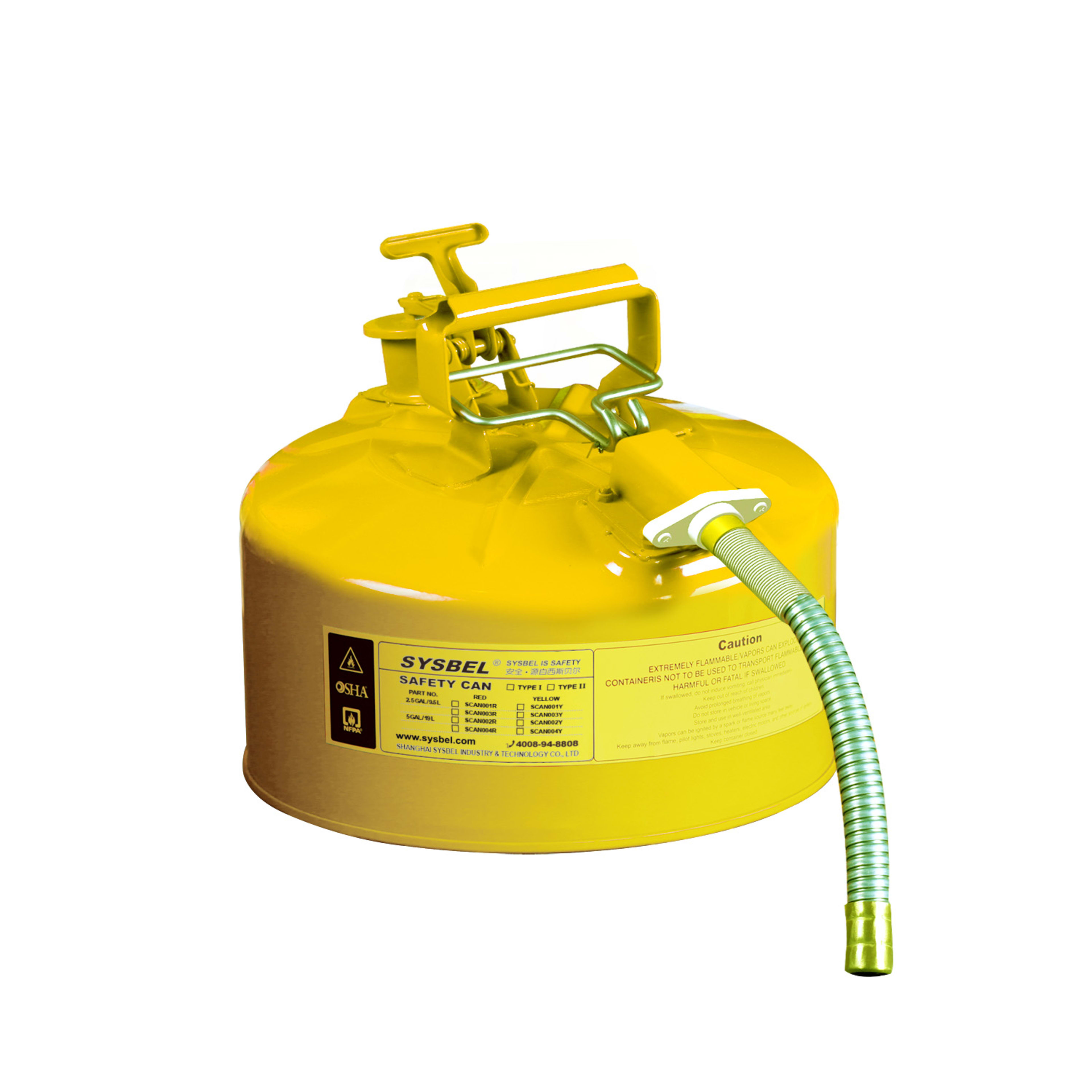 Safety Cans Type Ⅱ (2.5 Gal) (Yellow)[2.5 Gal/9.5 L] front view – industrial safety equipment in Saudi Arabia (KSA)
