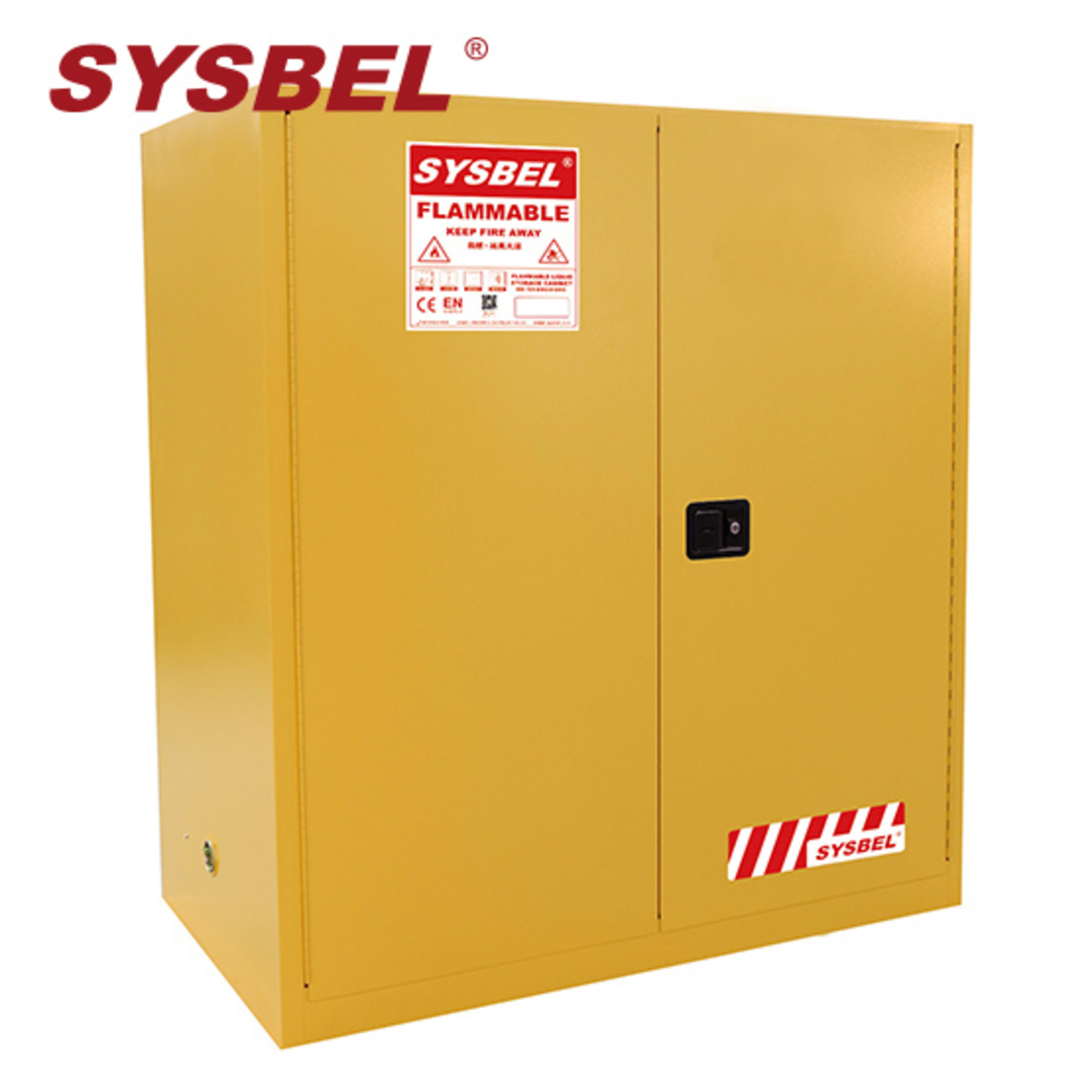 Sysbel CE Approved 110 Gal 2 Door Flammable Liquid side angle | buy flammable safety storage cabinet from Saudistark KSA