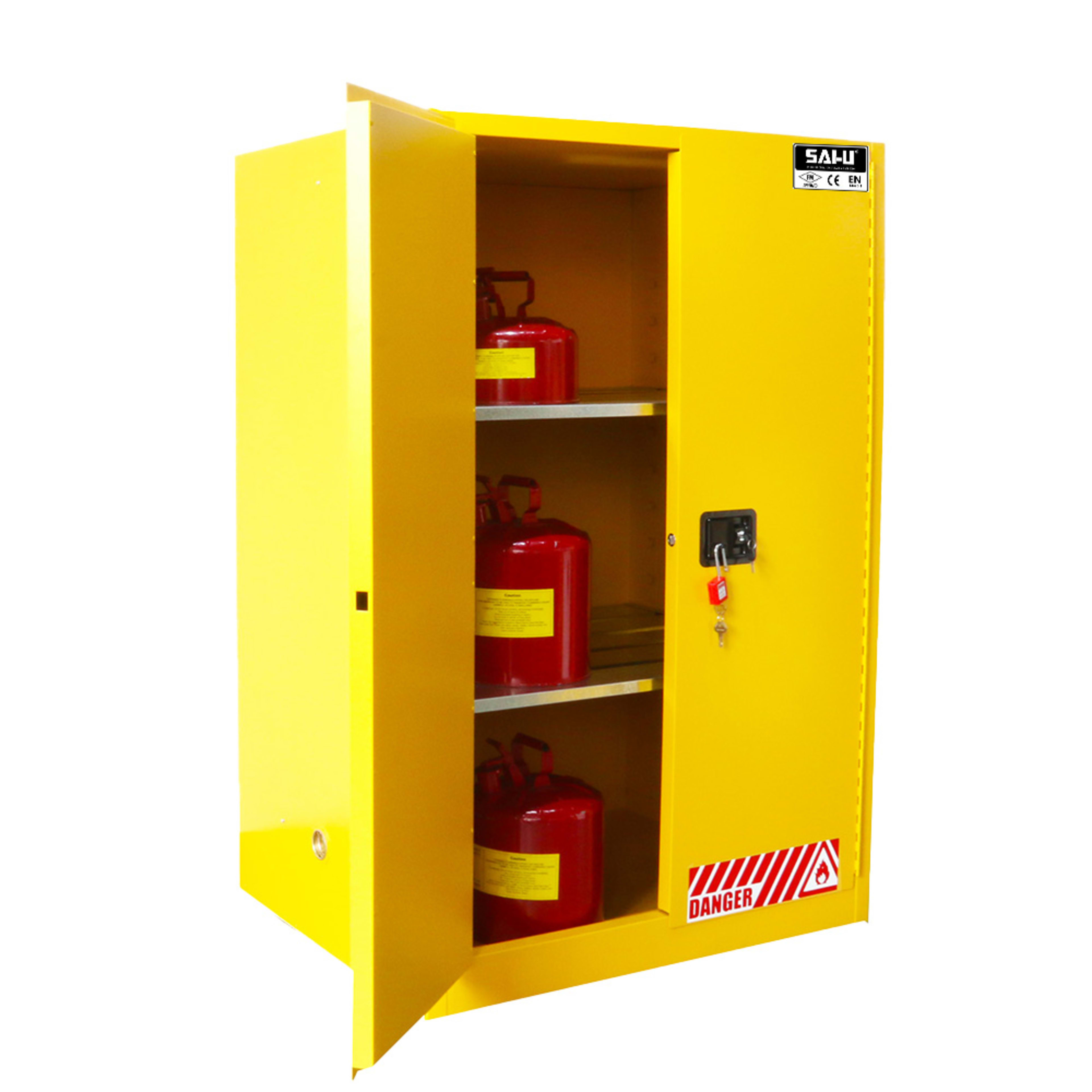 Sai-U Flammable Cabinet 90 Gal, Yellow SC0090Y front view – industrial safety equipment in Saudi Arabia (KSA)