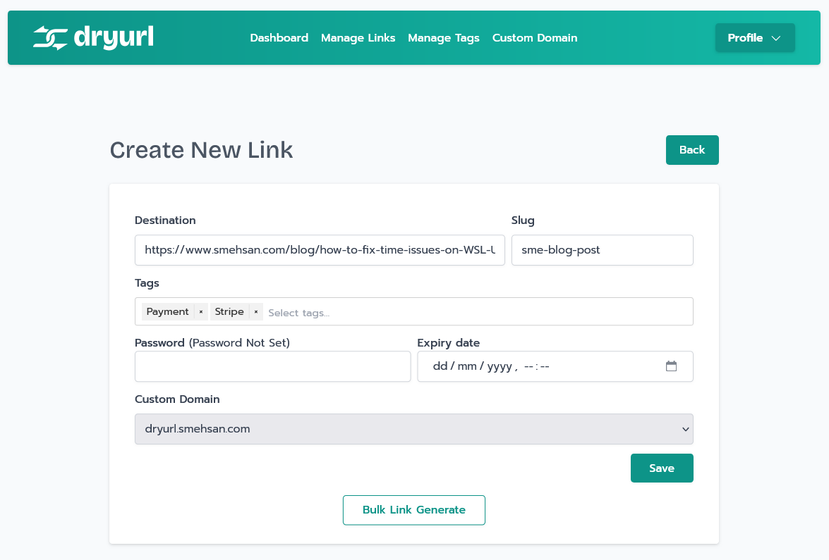 Short Link Form