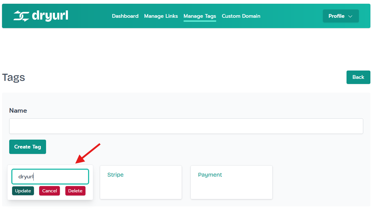 Update Tag Screenshot