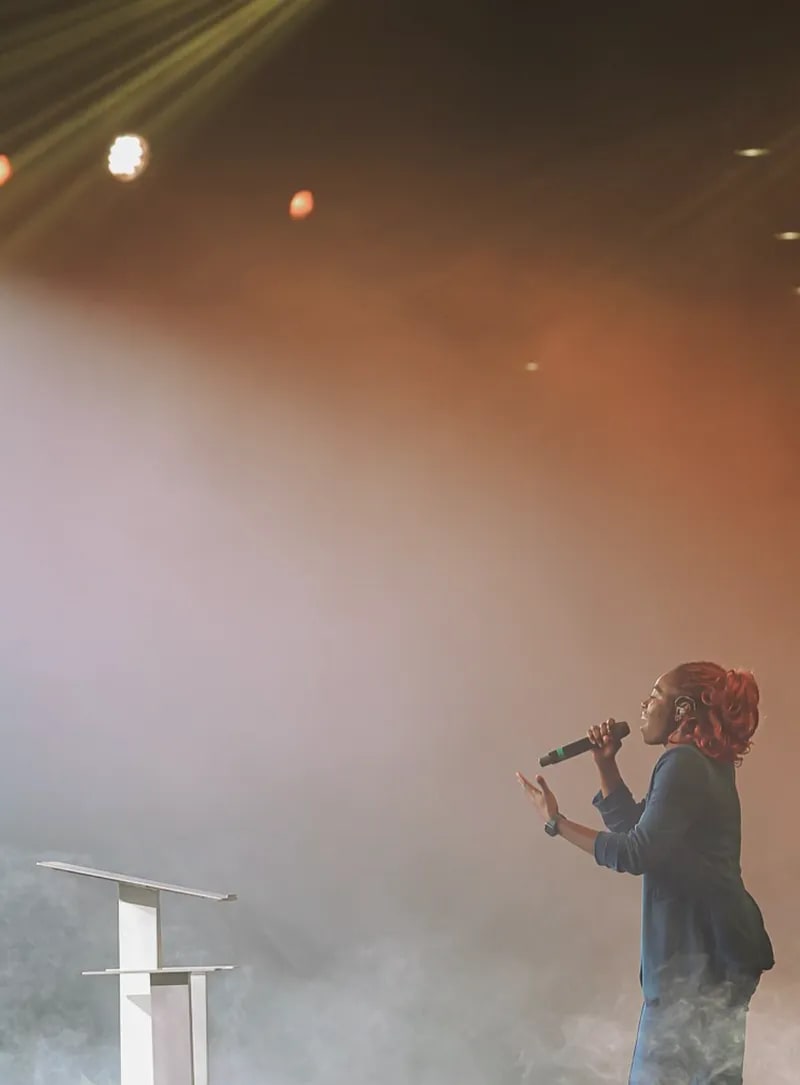 Singer in haze on stage