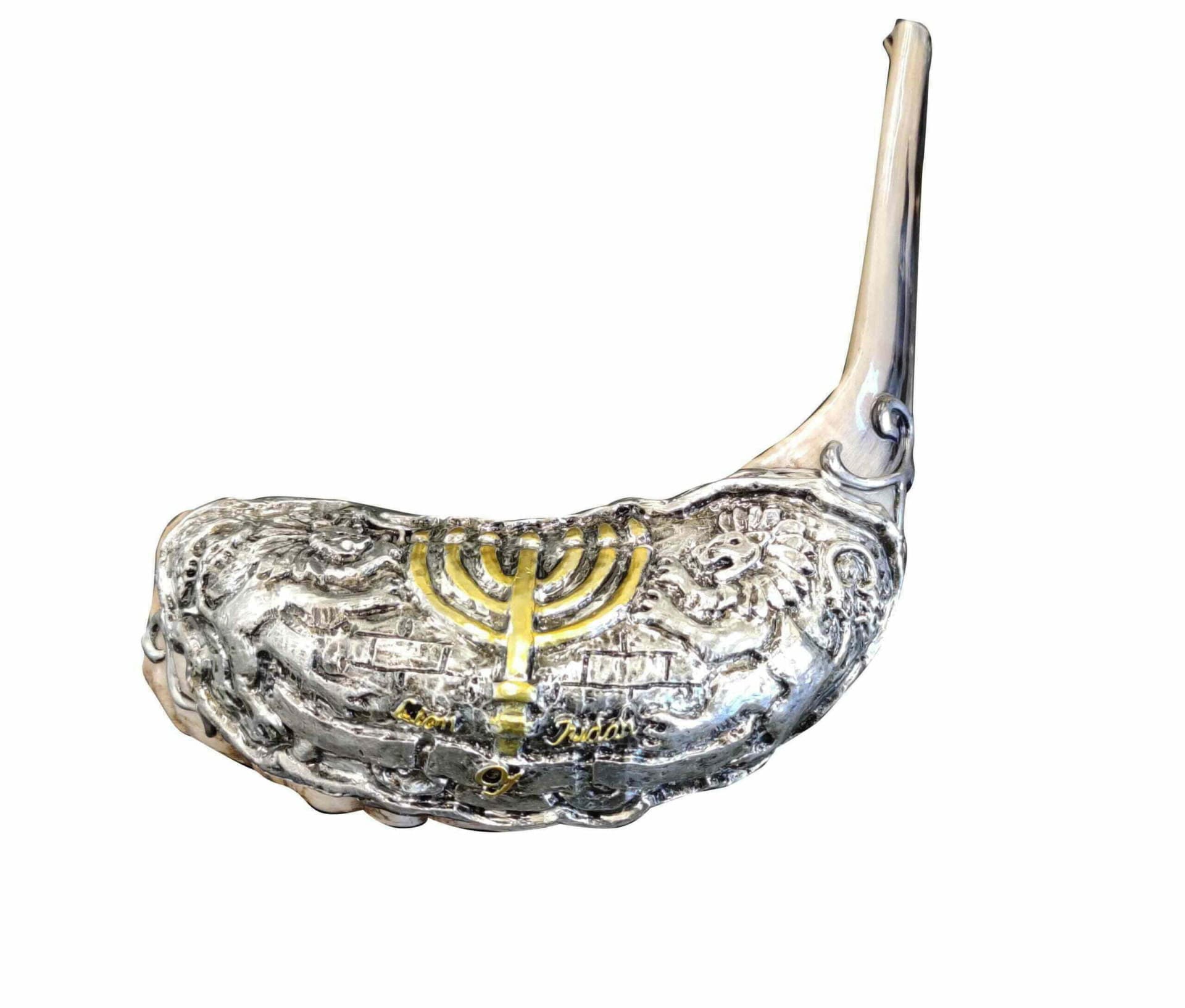 שופר איל עיצוב תלת מימד - דגם אריות - Ram Shofar silver Plated model 3D Lions