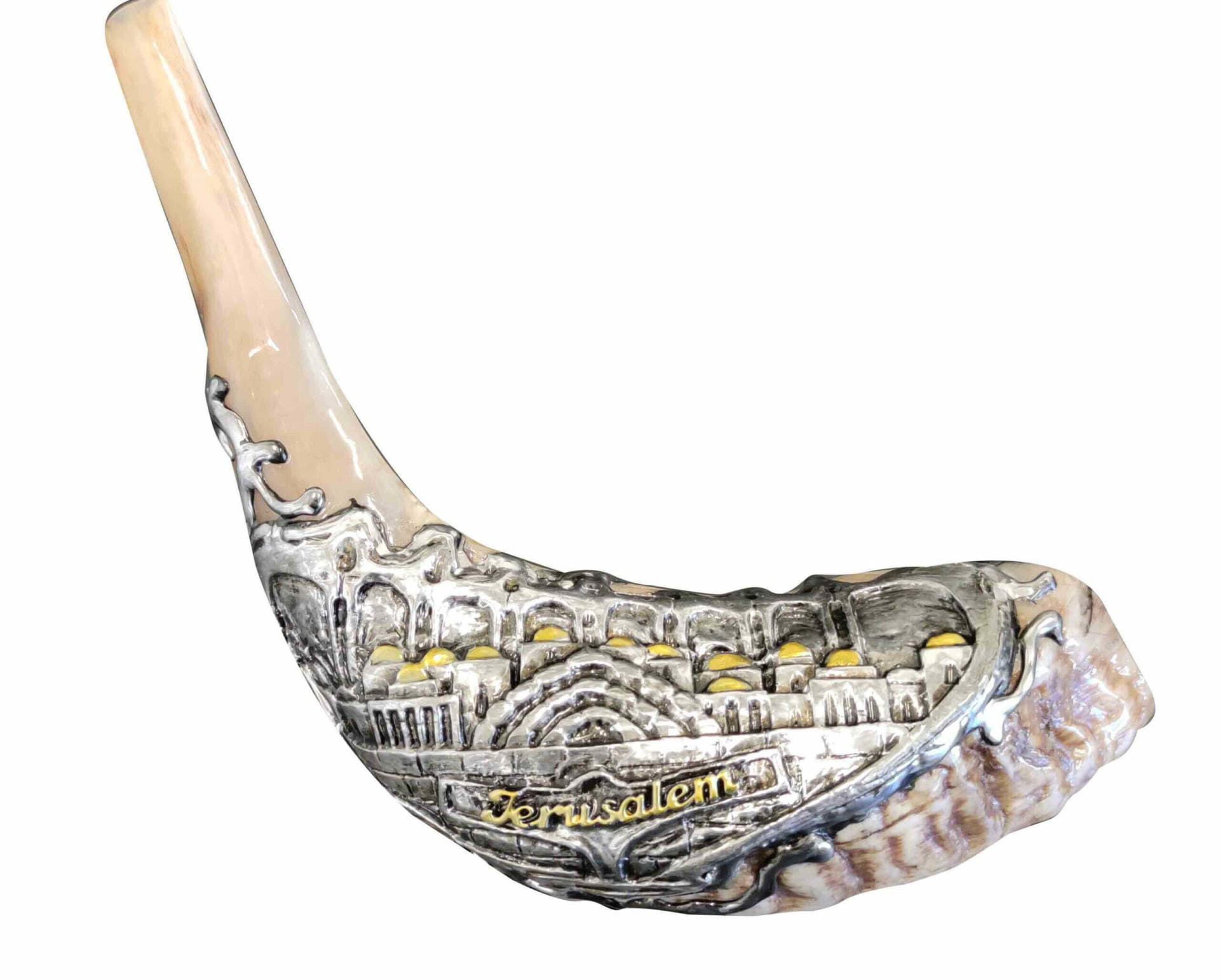 שופר איל עיצוב תלת מימד - דגם ירושלים - Ram Shofar silver Plated model 3D Jerusalem