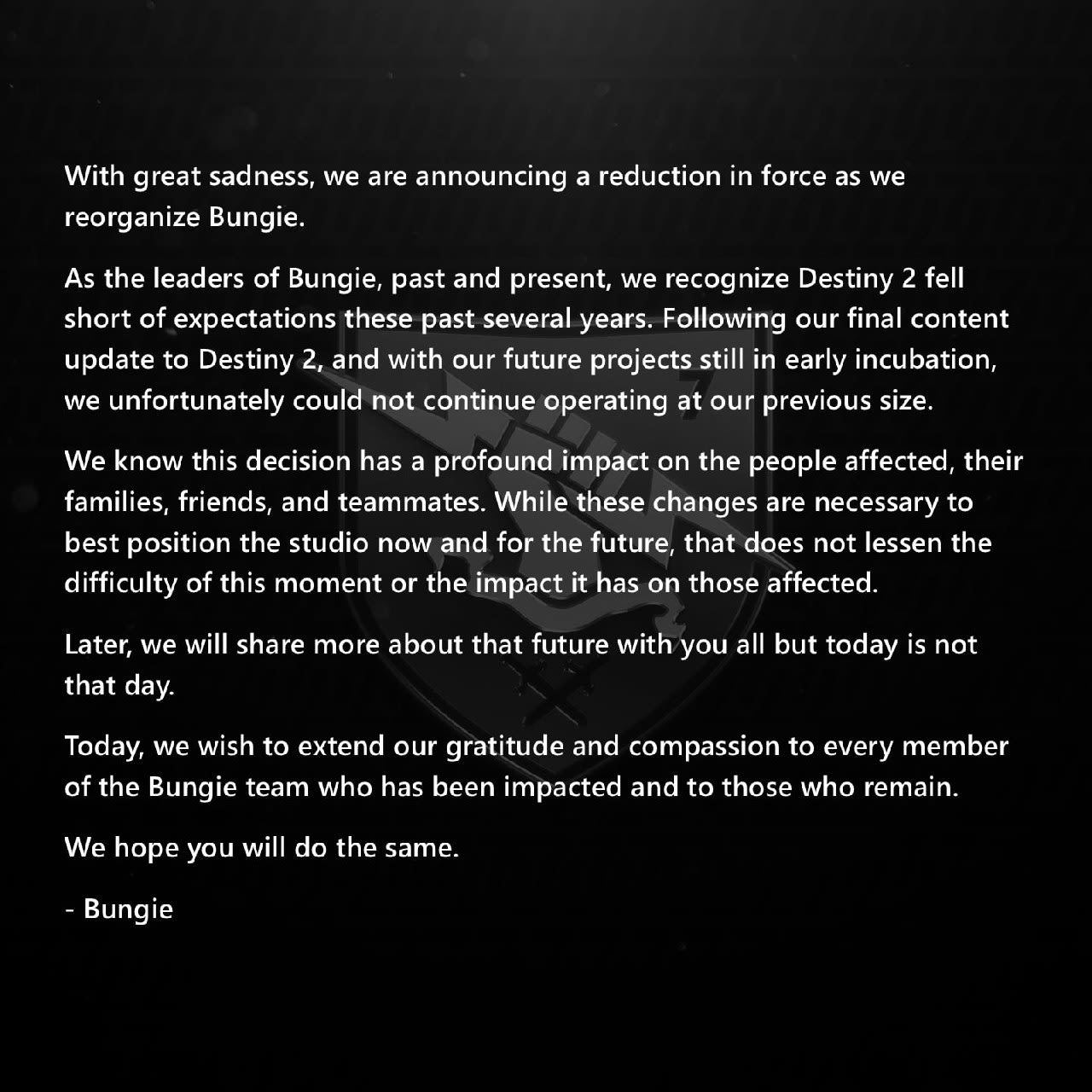 Bungie сокращает штат после последнего обновления Destiny 2
