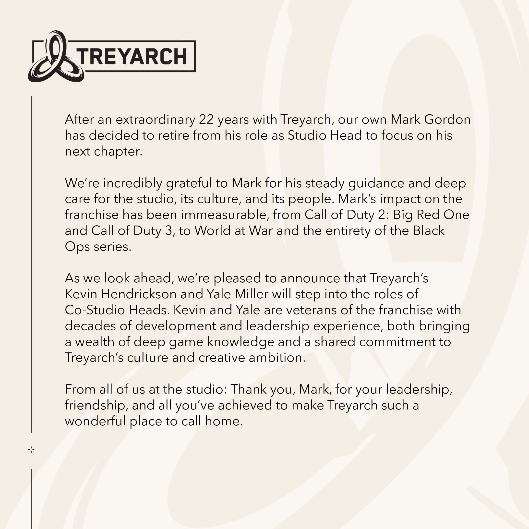 Марк Гордон уходит из Treyarch после 22 лет — студию возглавят два новых руководителя