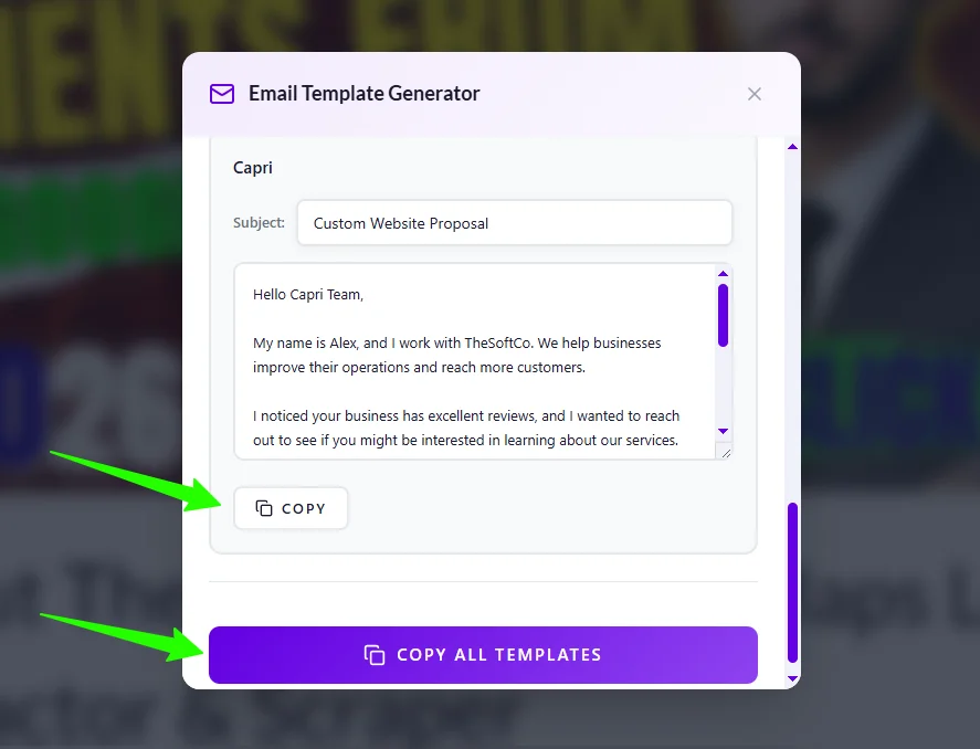 showing copying all templates at one click
