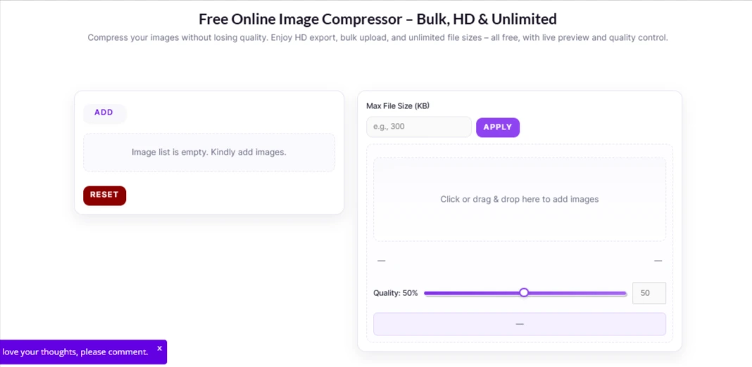 UI of Image Compressor